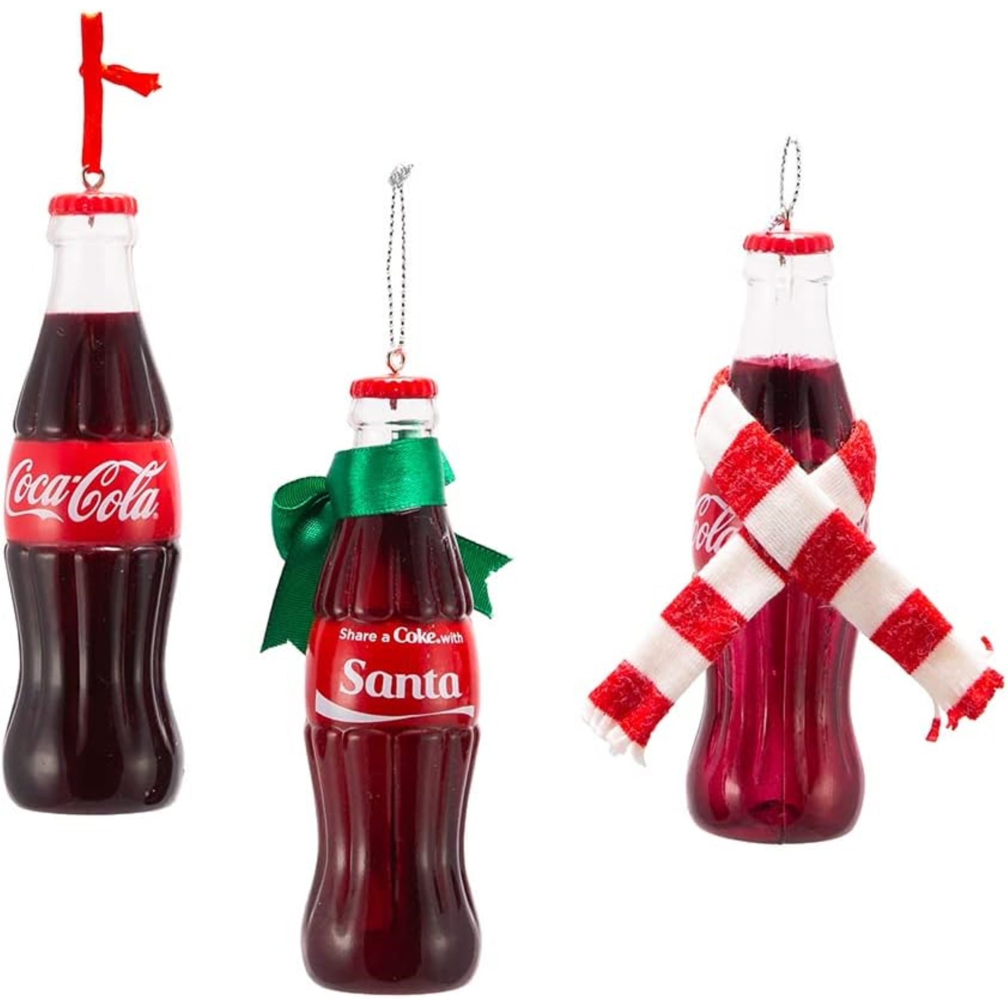 Kurt Adler Coca-Cola Bottle Plastic Christmas Ornaments Set of 3, 4.75"