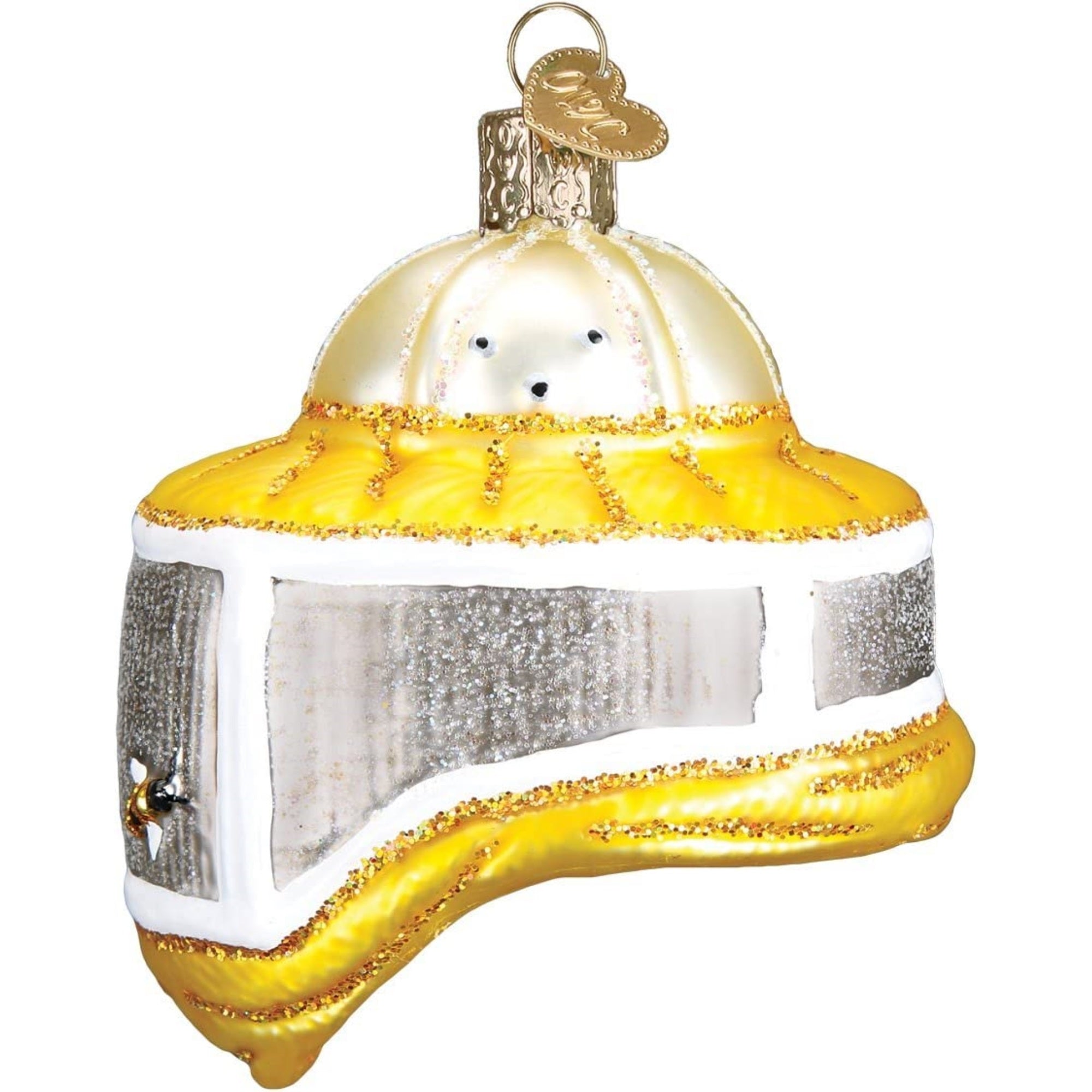Old World Christmas Glass Blown Beekeeper Hood Yellow, 3.25"