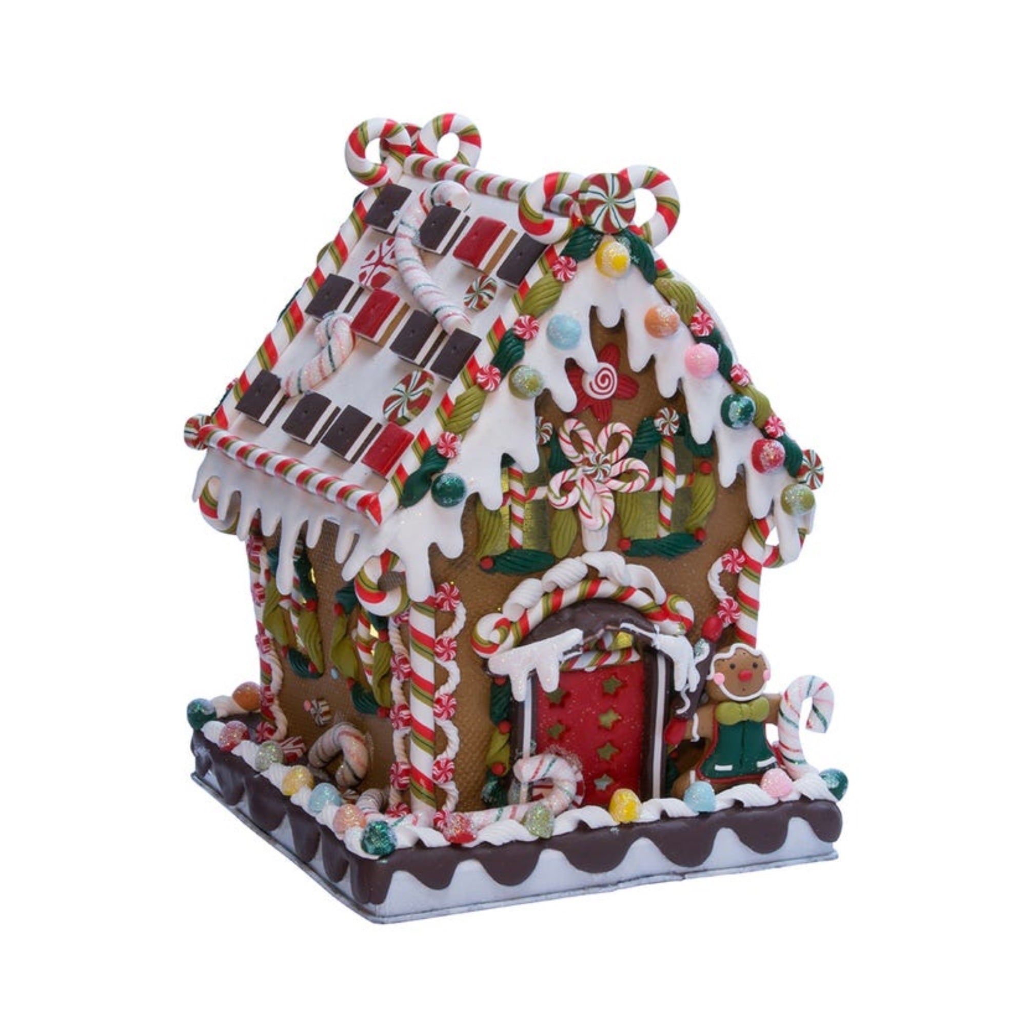 Kurt Adler 8 5/8-Inch Claydough and Metal Candy House with C7 Lighted Decorations