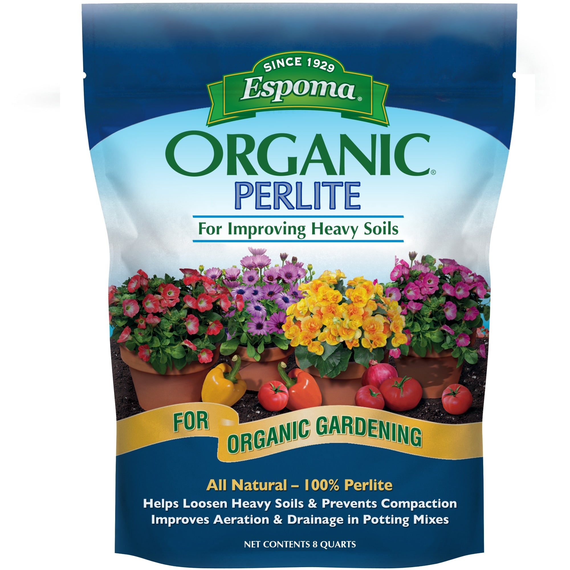 Espoma Organic Perlite, For Improving Heavy Soils for Organic Gardening, Helps Loosen and Aerate Heavy Soils, Prevent Compaction, 8 Qt Bag