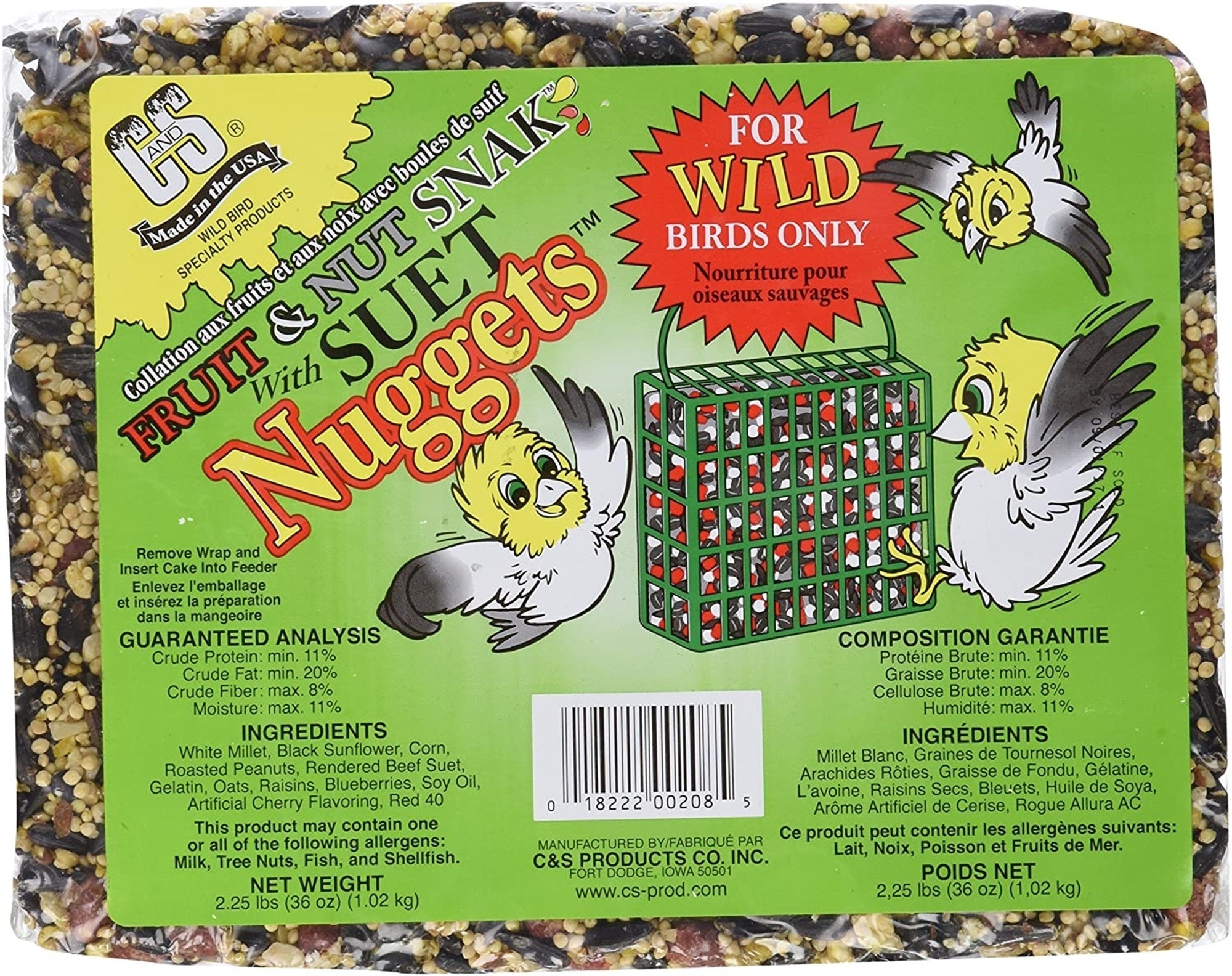 C&S Fruit & Nut Snak with Suet Nuggets for Wild Birds, 2.25lbs