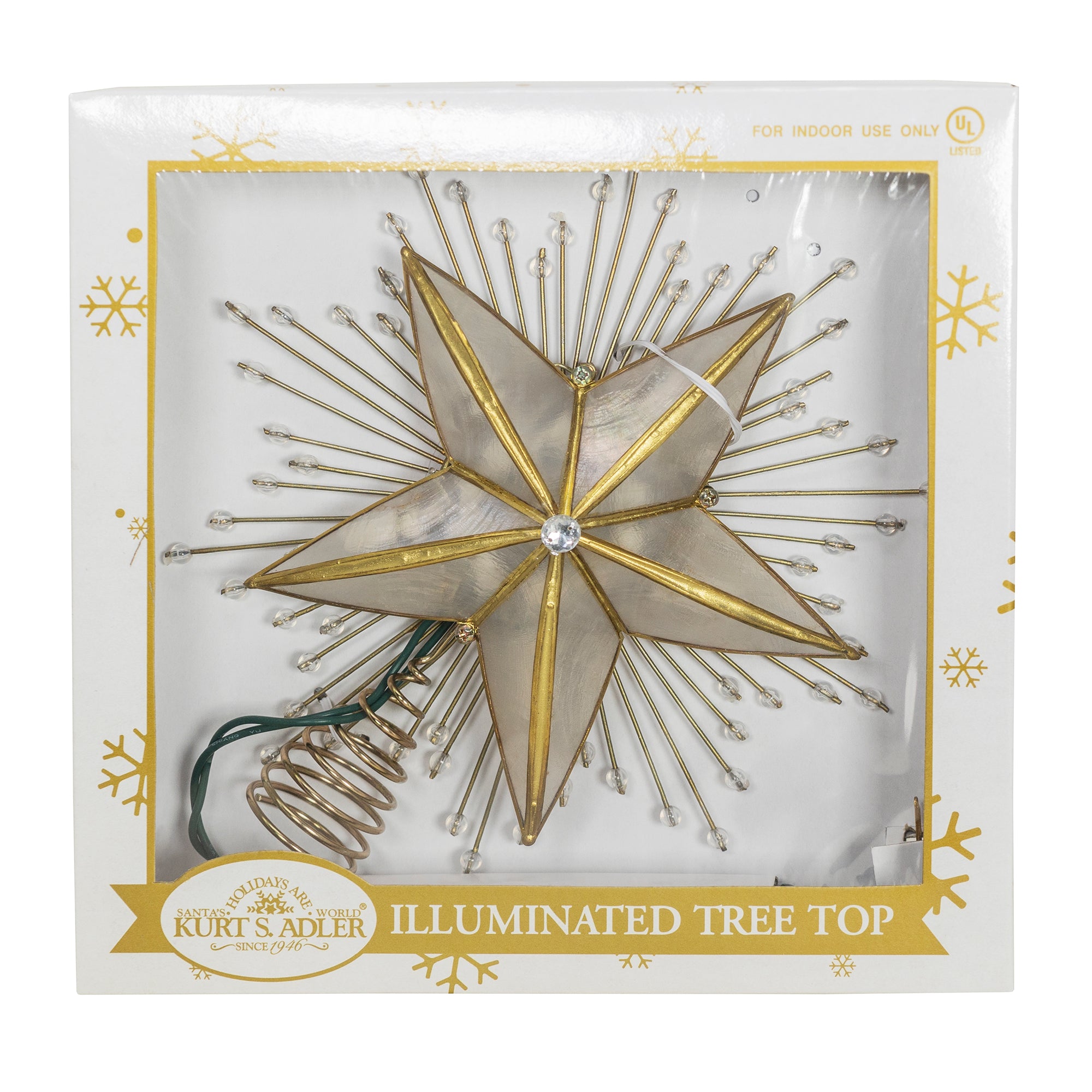 Kurt Adler 5-Point Capiz Star With Rays and Beads Lighted Treetop, 10"