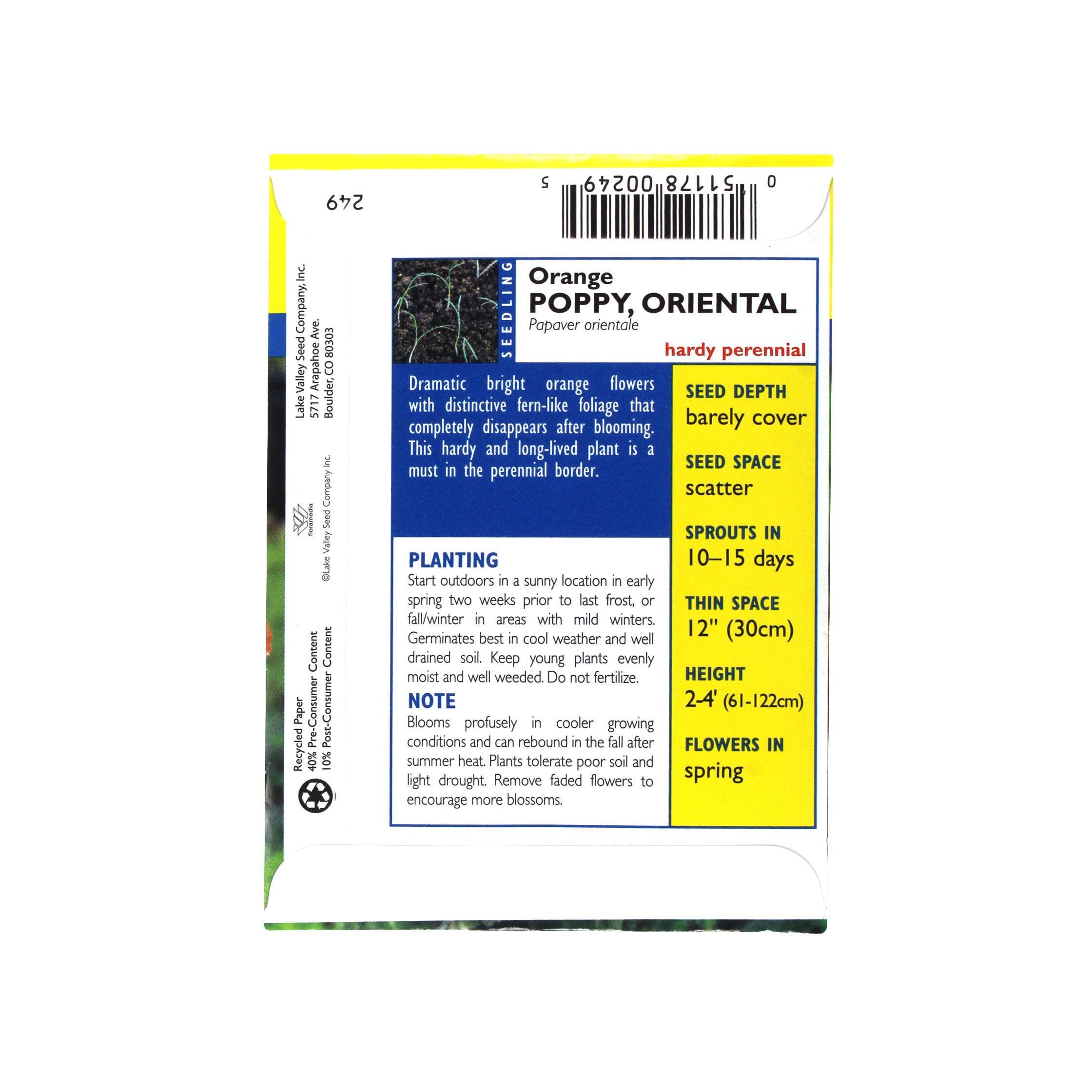 Lake Valley Seed Poppy, Oriental Orange Heirloom, 0.2g