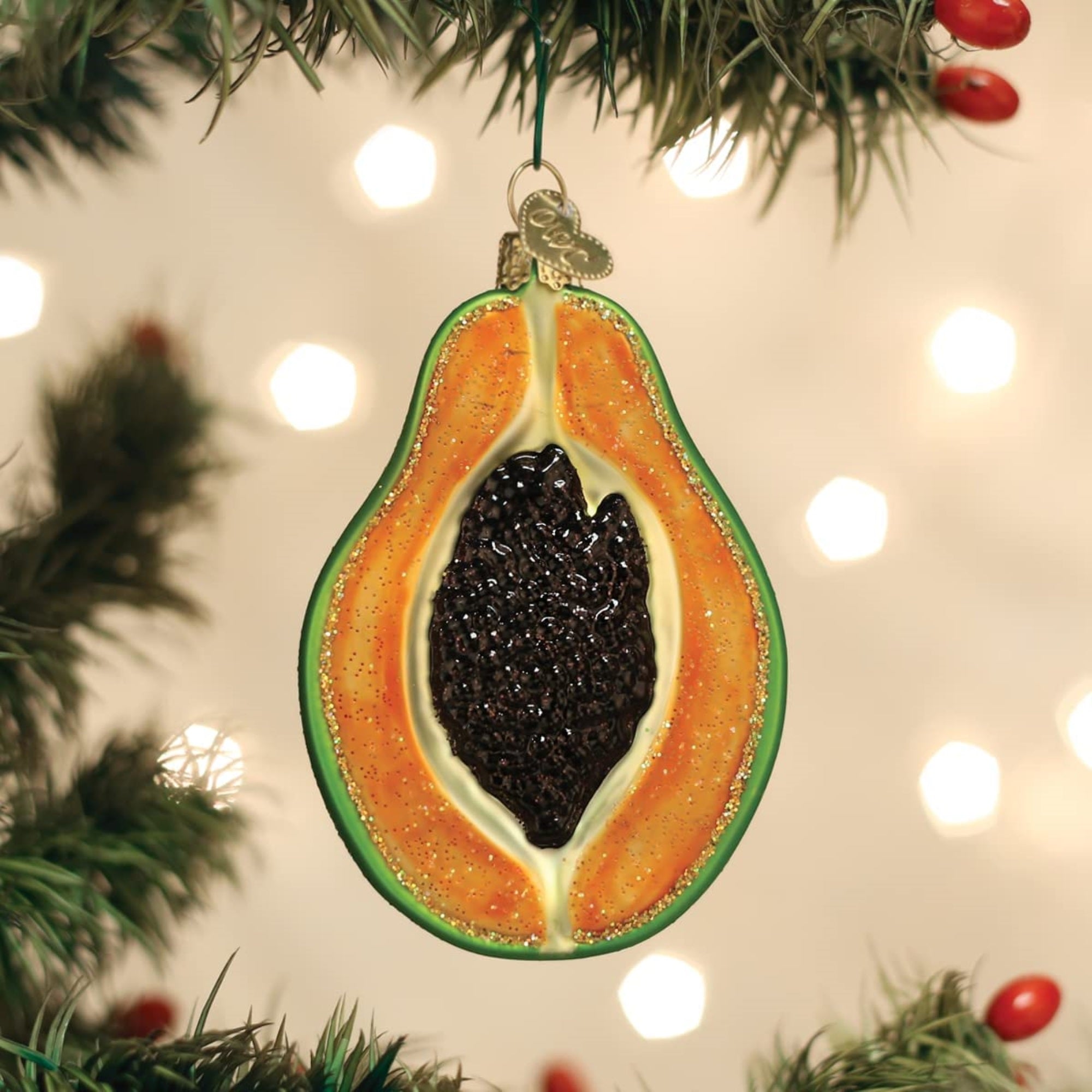 Old World Christmas Glass Blown Papaya Ornament, 3.5"