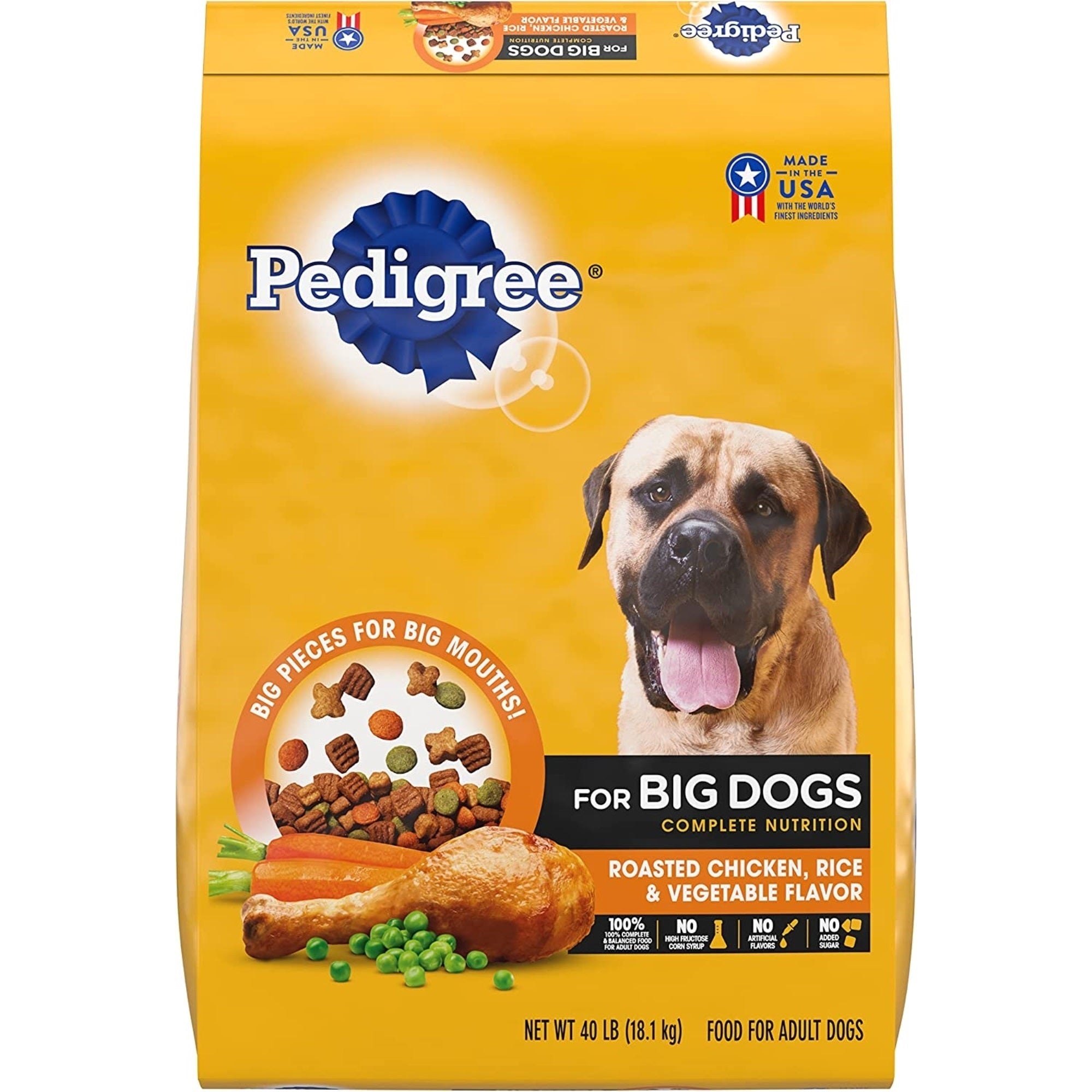 Pedigree Roasted Chicken, Rice & Vegetable Flavor Big Dogs Adult Complete Nutrition Dry Dog Food, 40 LB
