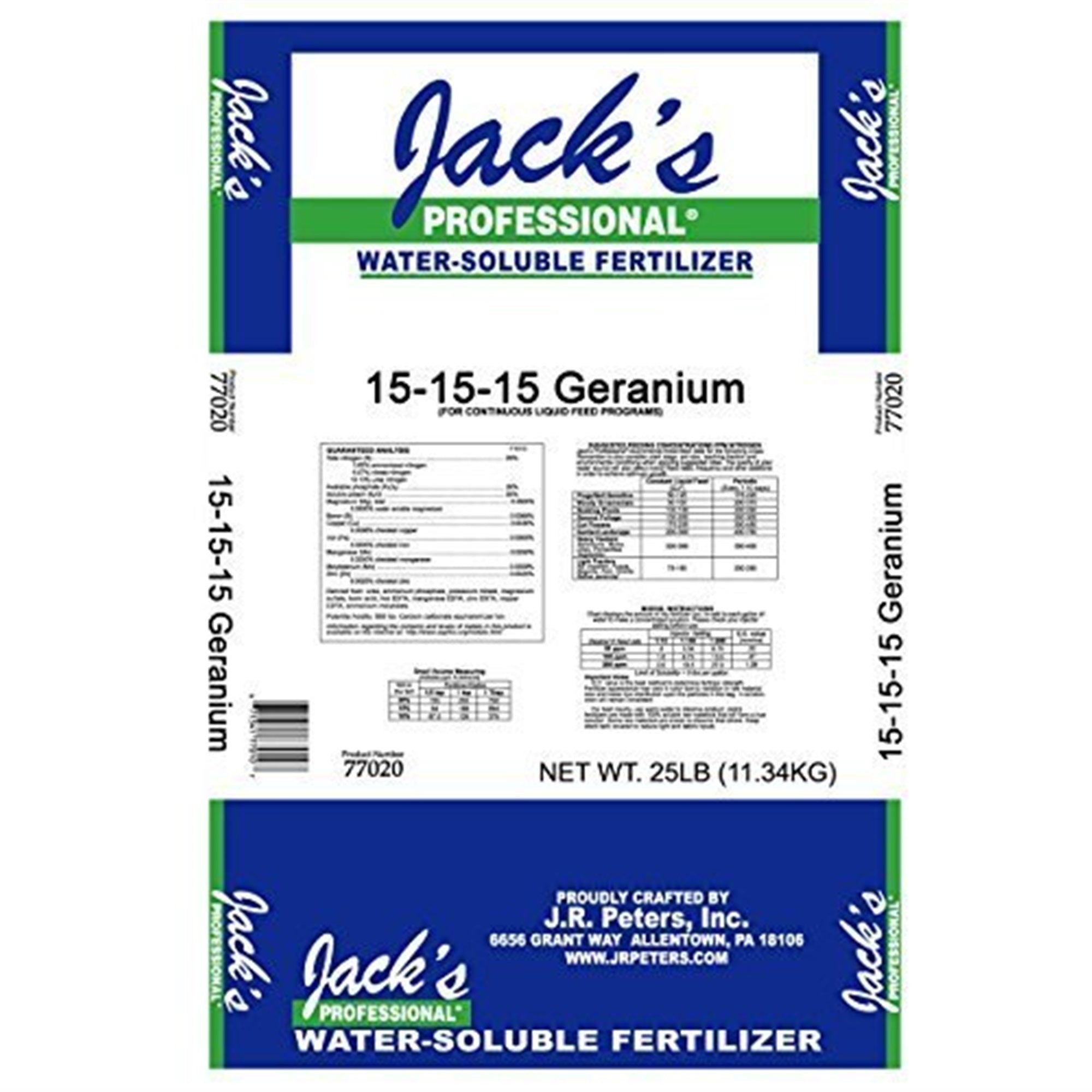 JR Peter's Jack's Professional Geranium 15-15-15 Fertilizer, 25 lb