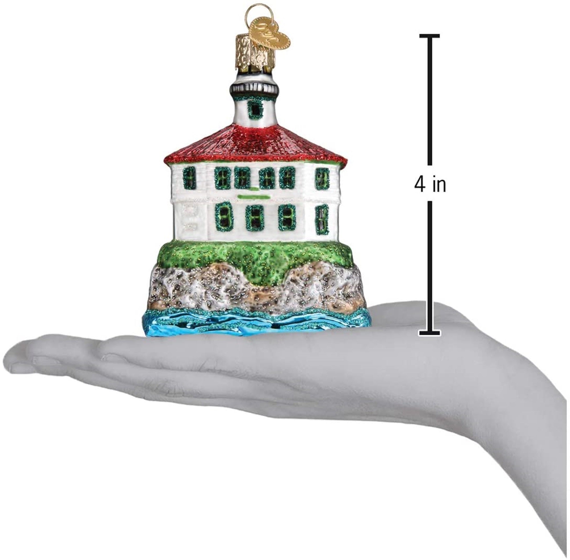 Old World Christmas Glass Blown Ornament Eldred Rock Lighthouse, 4"