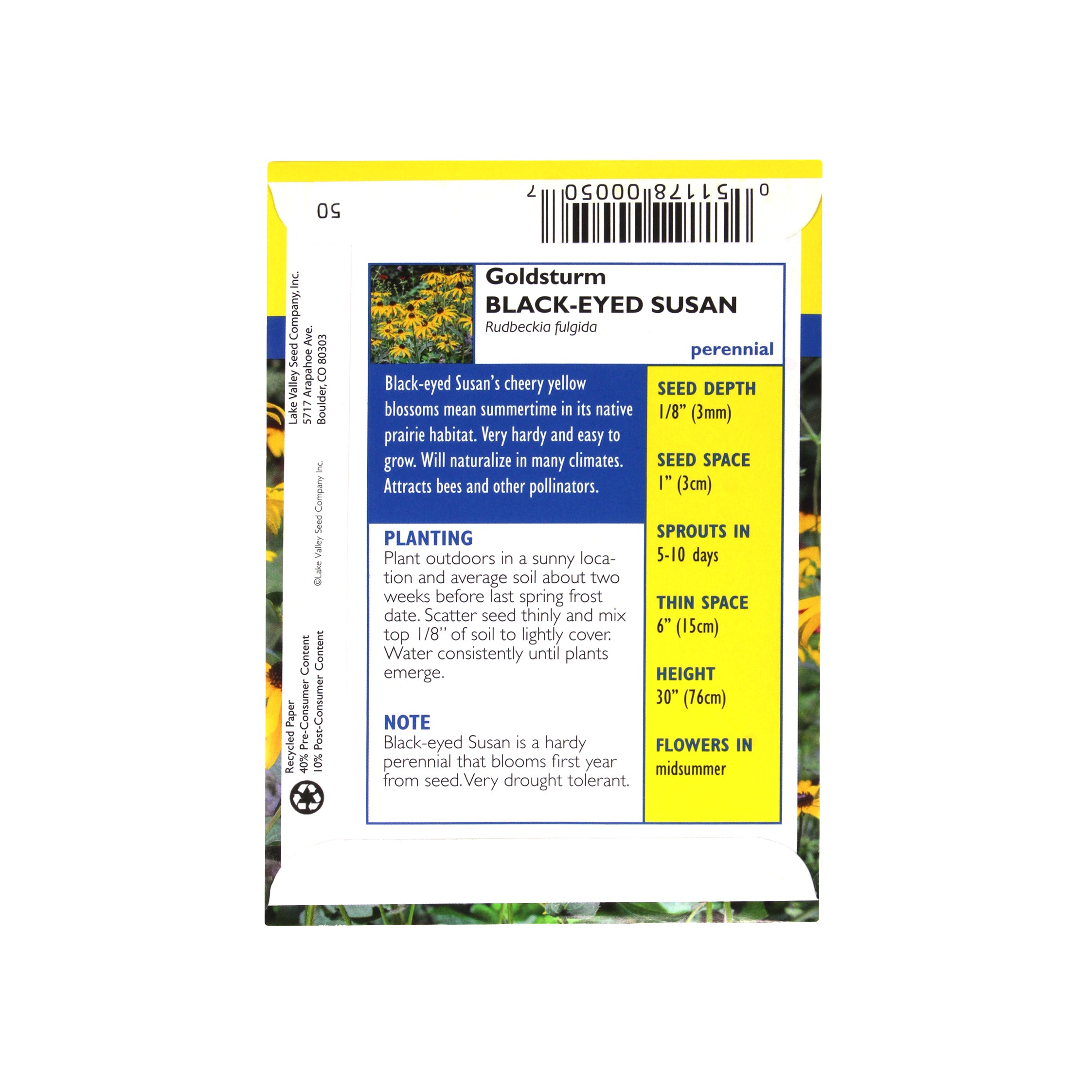 Lake Valley Seed Goldsturm Black-Eyed Susan Heirloom Flower, 0.15g