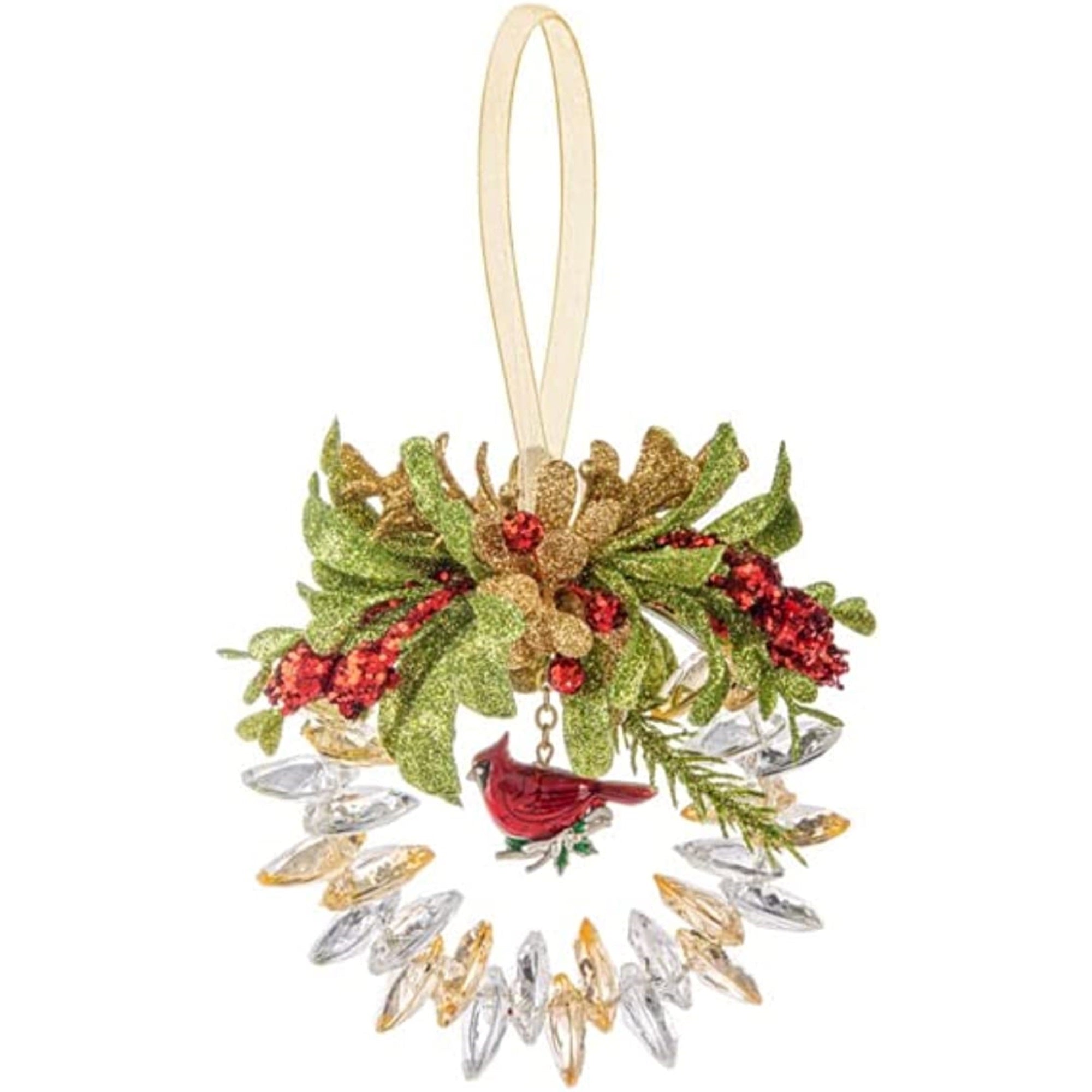 Ganz Christmas Ornament, Cardinal Wreath, Acrylic, 4"