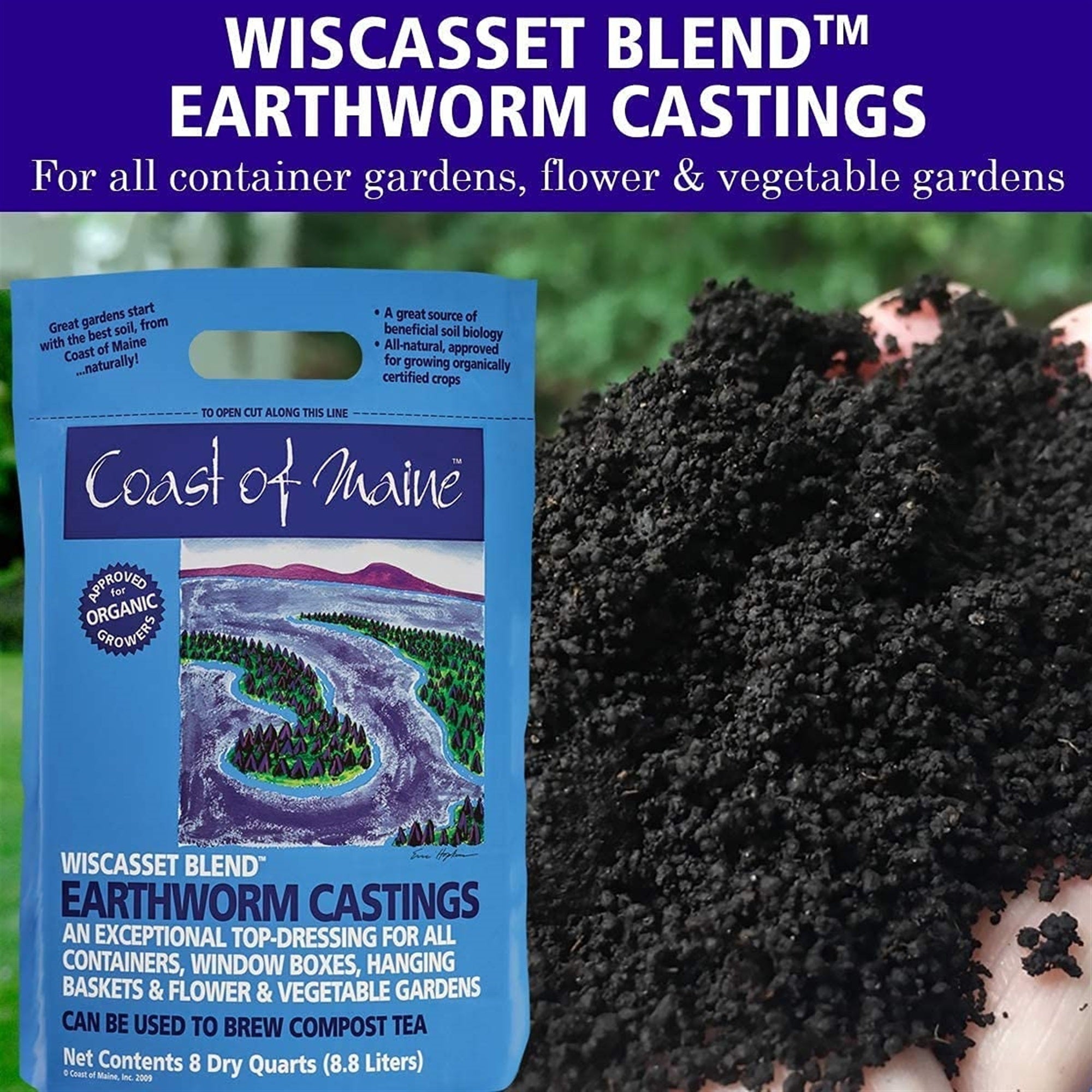 Coast of Maine Wiscasset Blend Organic & Natural Earthworm Castings, 8 QT
