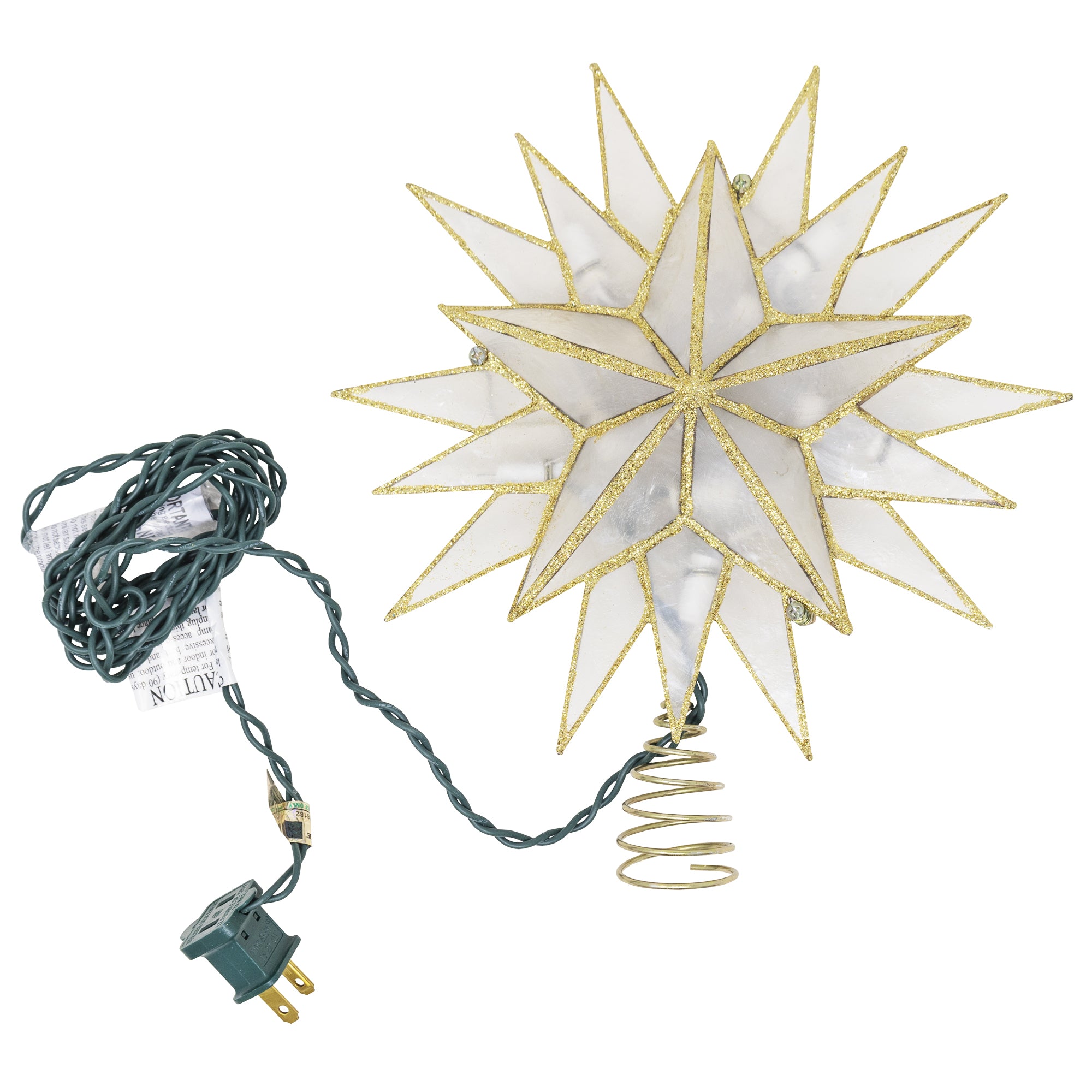 Kurt Adler 10-Light Capiz Star Treetop, Gold & White, 9.5"