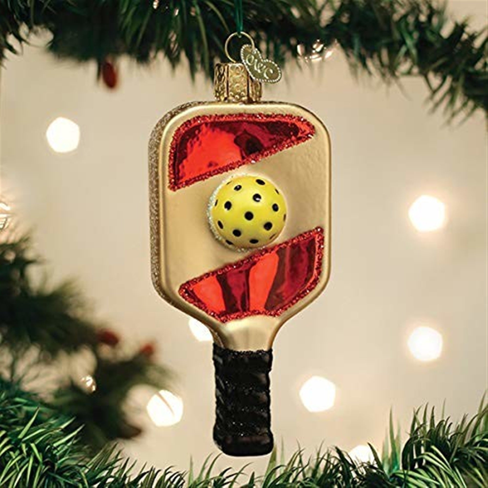 Old World Christmas Blown Glass Christmas Ornament, Pickleball Paddle