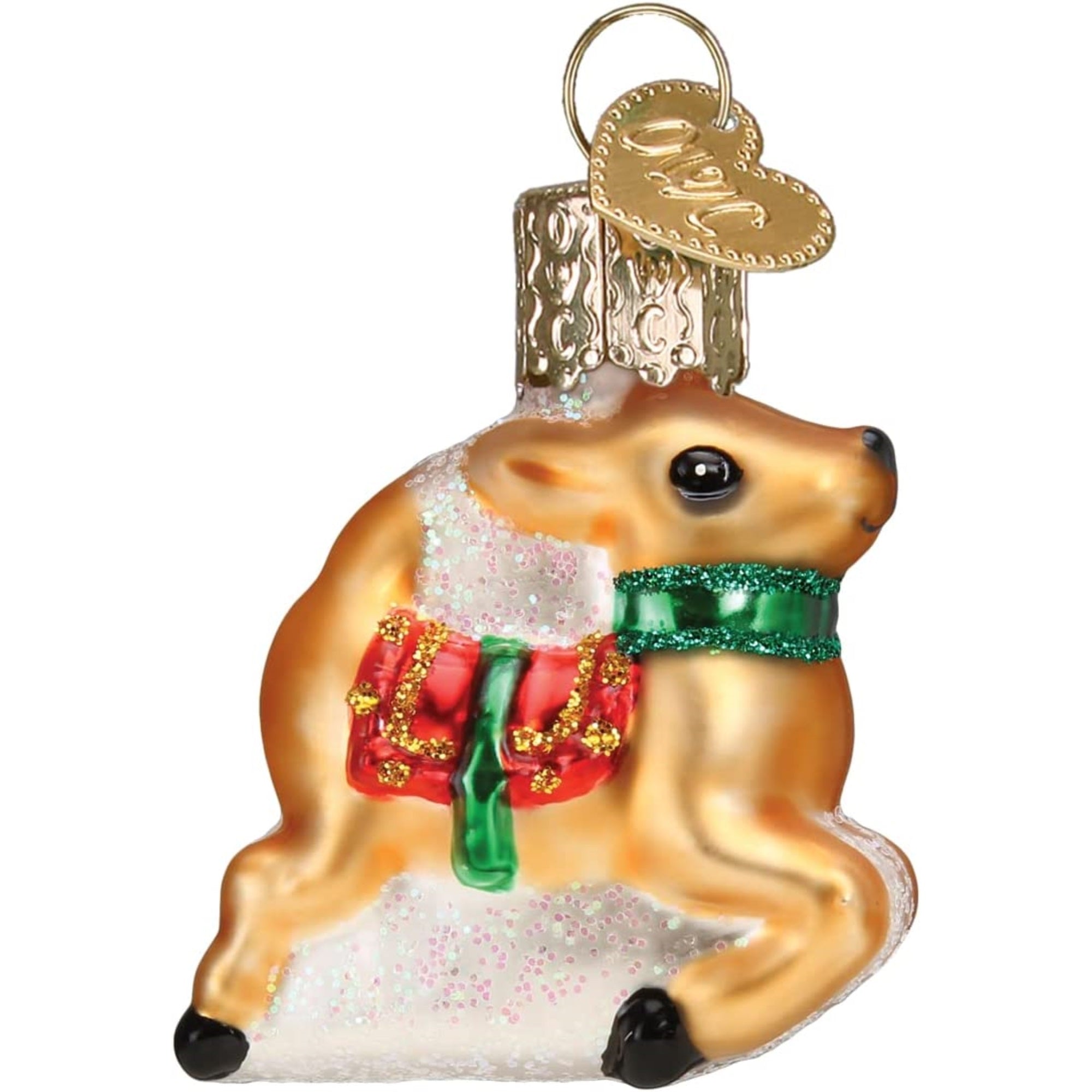 Old World Christmas Mini Mouth Blown Glass Reindeer Ornament, 2"