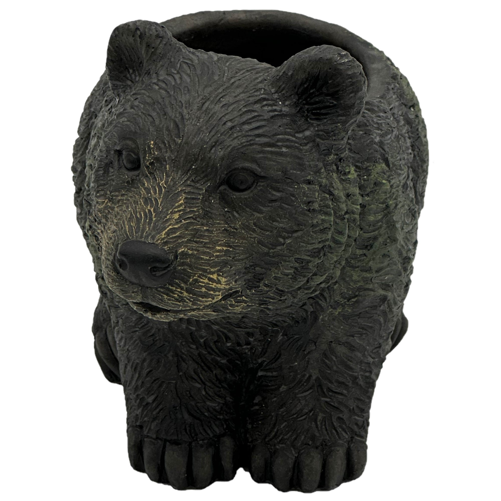 Classic Home and Garden Indoor Outdoor Cement Bear Planter, Dark Brown, 7"