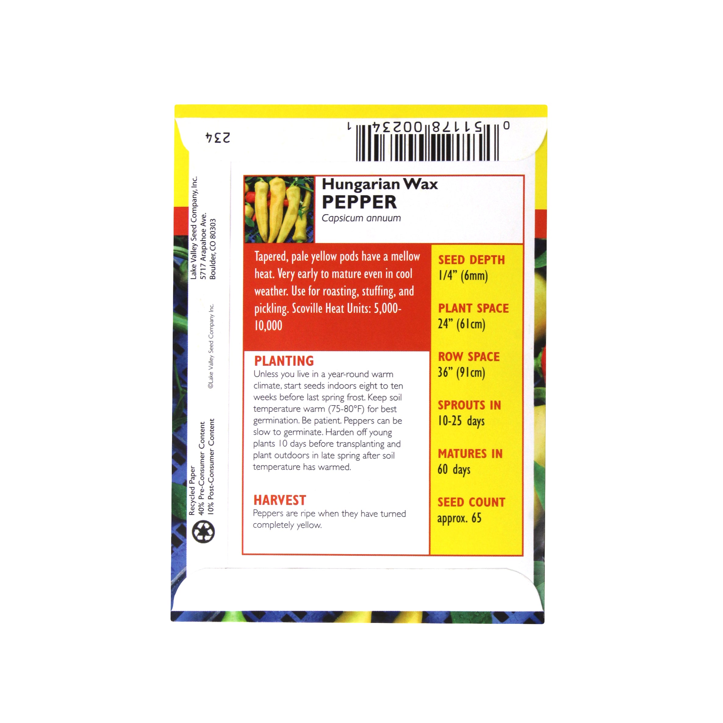 Lake Valley Seed Pepper Hot Hungarian Wax Heirloom Vegetable Seeds