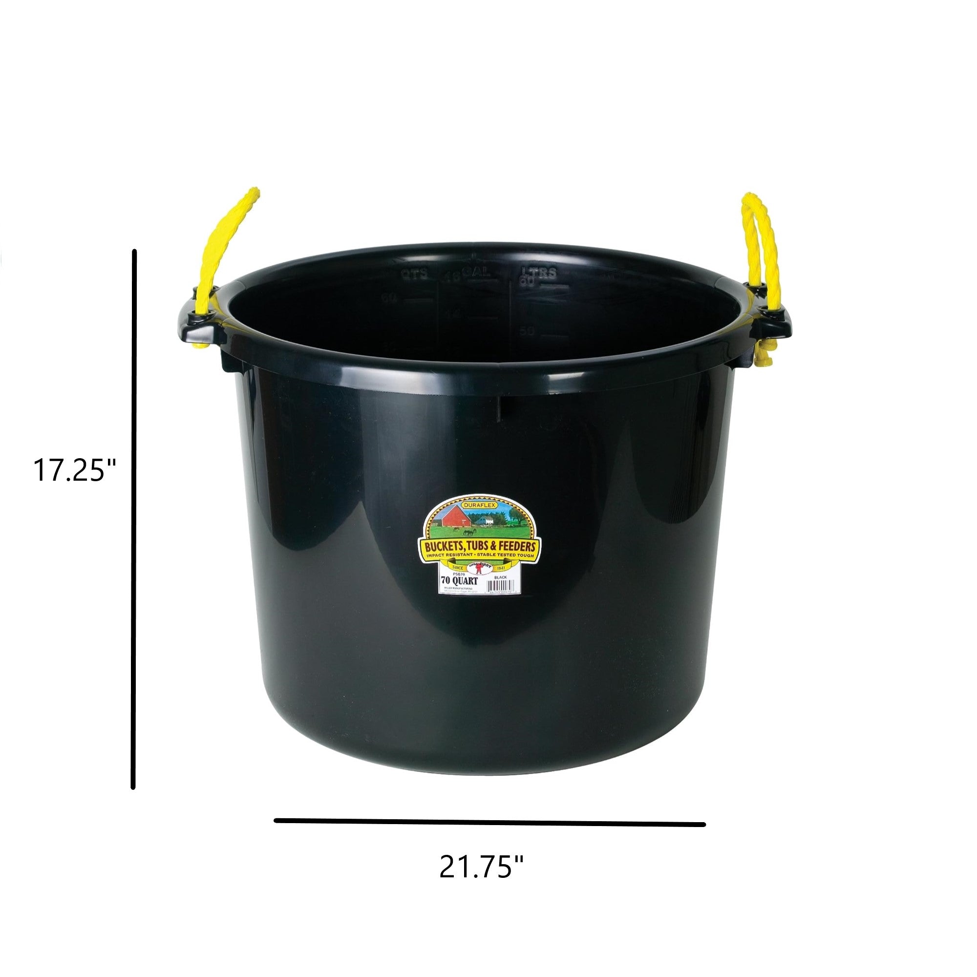 Little Giant Plastic Muck Tub, Durable & Versatile Utility Bucket with Handles, Muck Bucket, Rope Handles, 70 Quart, Black