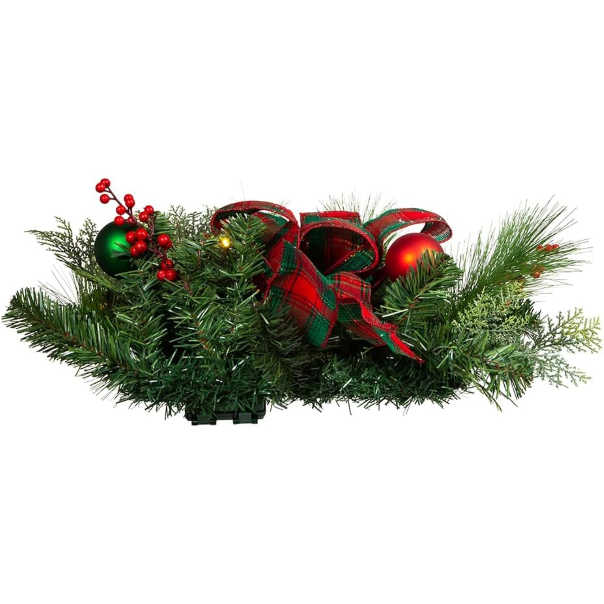 Kurt Adler Pre Lit Battery Operated Wall Tree with Bow, Green and Red, 26in