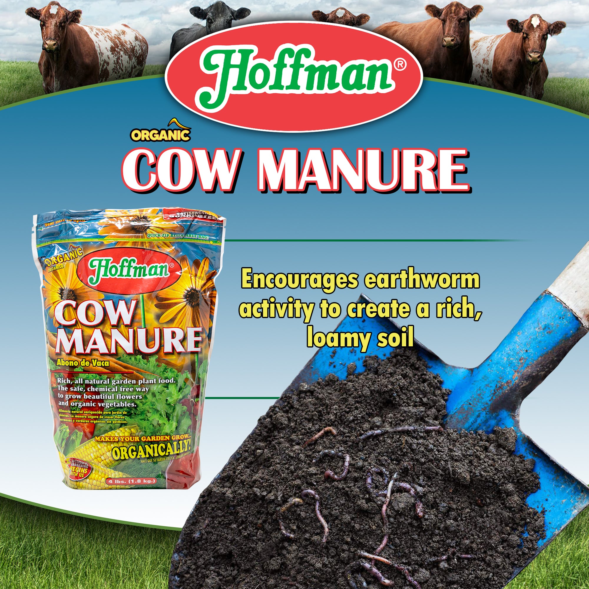 Hoffman Organic Cow Manure Garden Fertilizer, 1-1-1, 4 Pounds