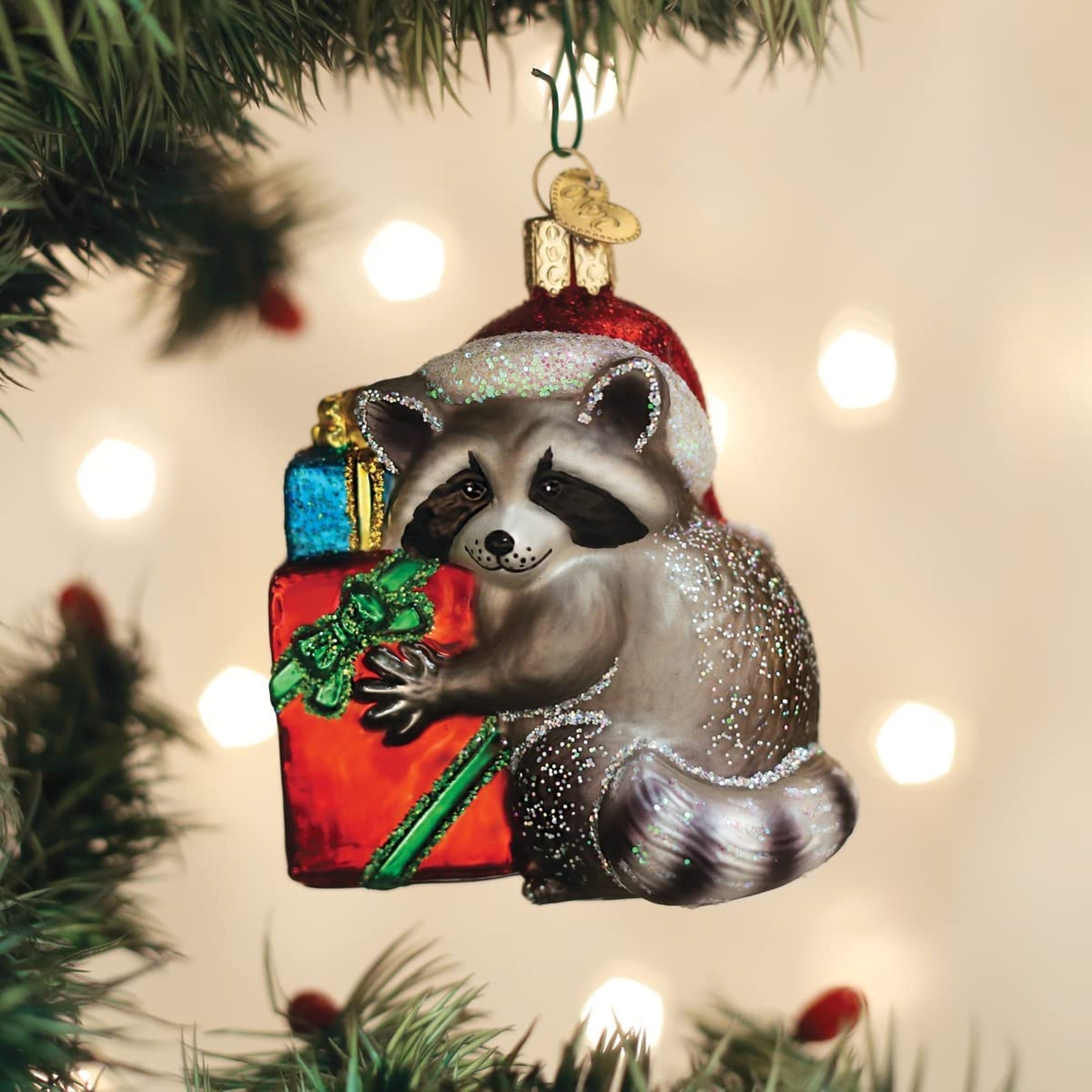 Old World Christmas Christmas Bandit Raccoon Blown Glass Holiday Ornament For Tree