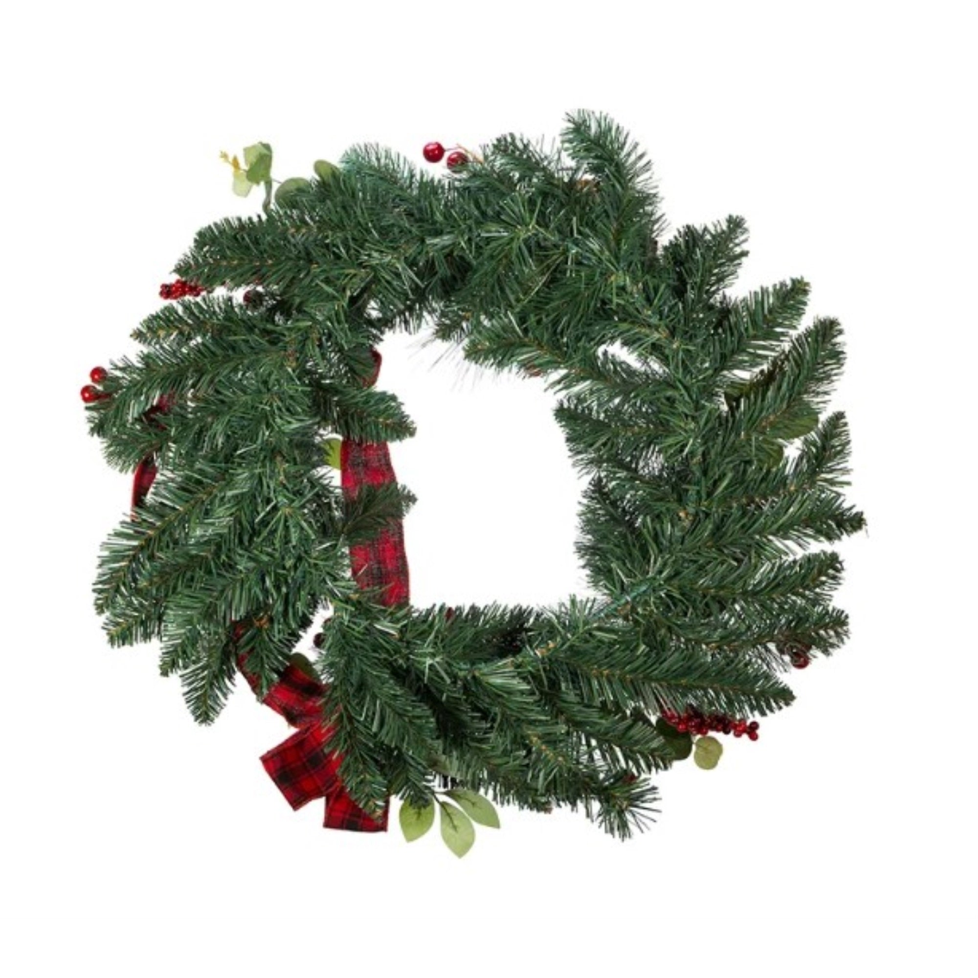 Kurt Adler Artificial Berries and Pinecone Ribbon Wreath Christmas Decoration, Green, 24"