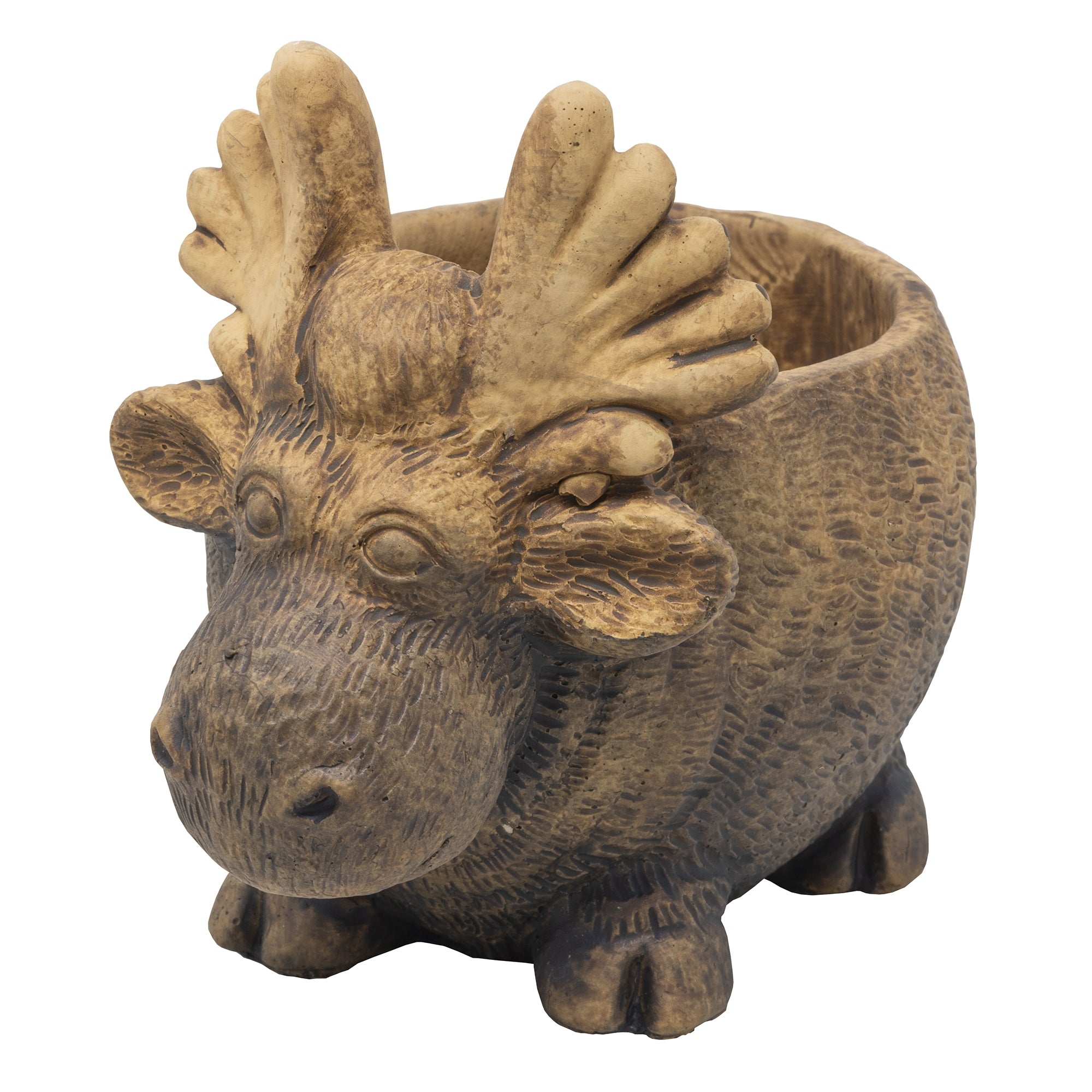 Classic Home and Garden Indoor Outdoor Cement Moose Planter, Brown, 7"