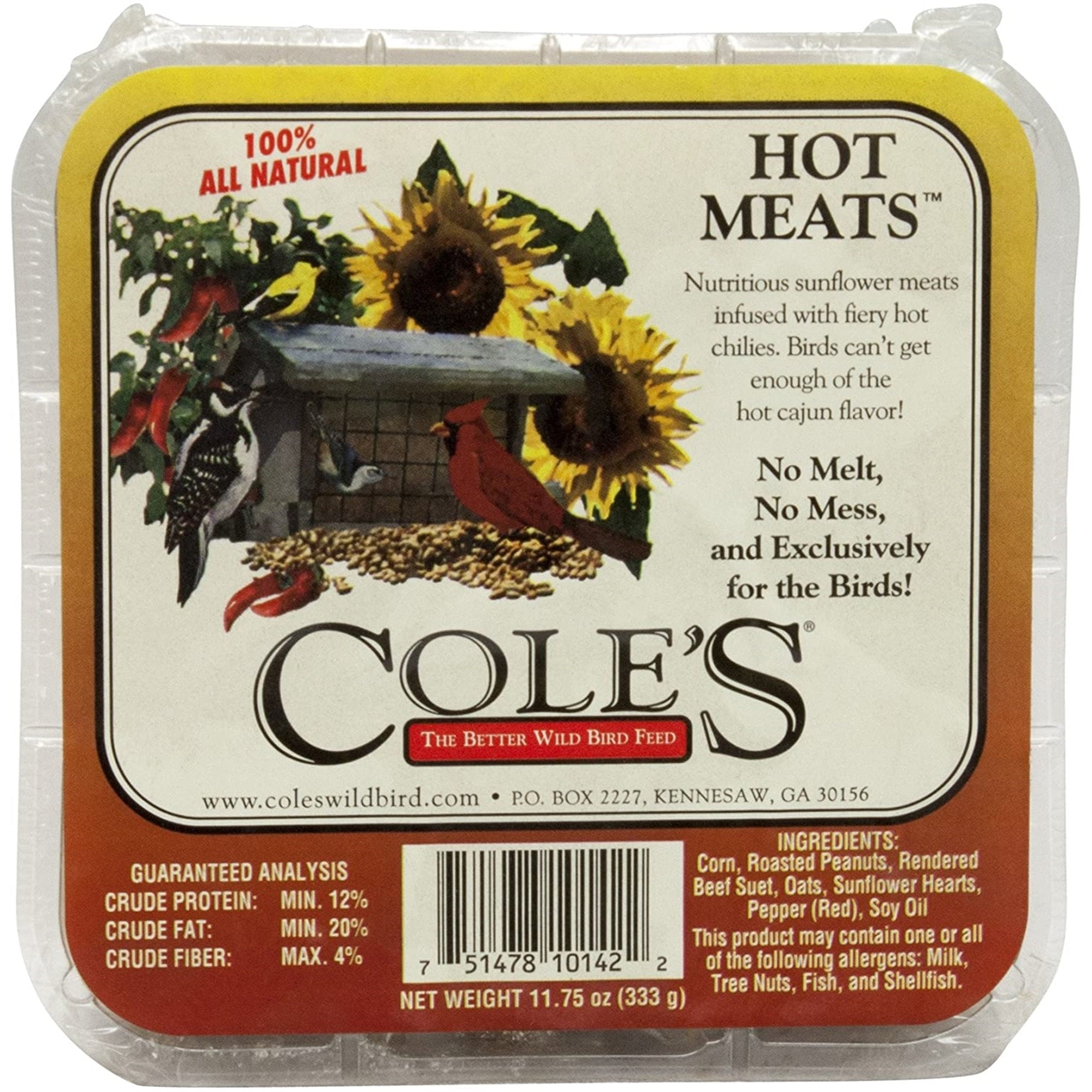 Cole's Wild Bird Products Hot Meats 11.75 oz Suet Cakes, Quantity 12