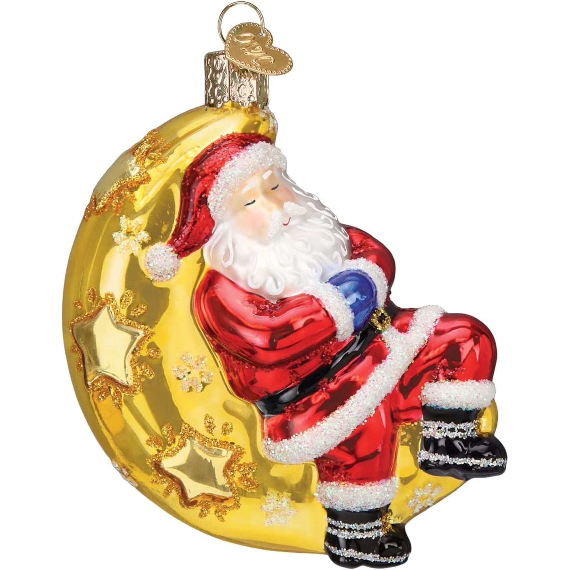 Old World Christmas Blown Glass Christmas Ornaments, Moonlight Santa