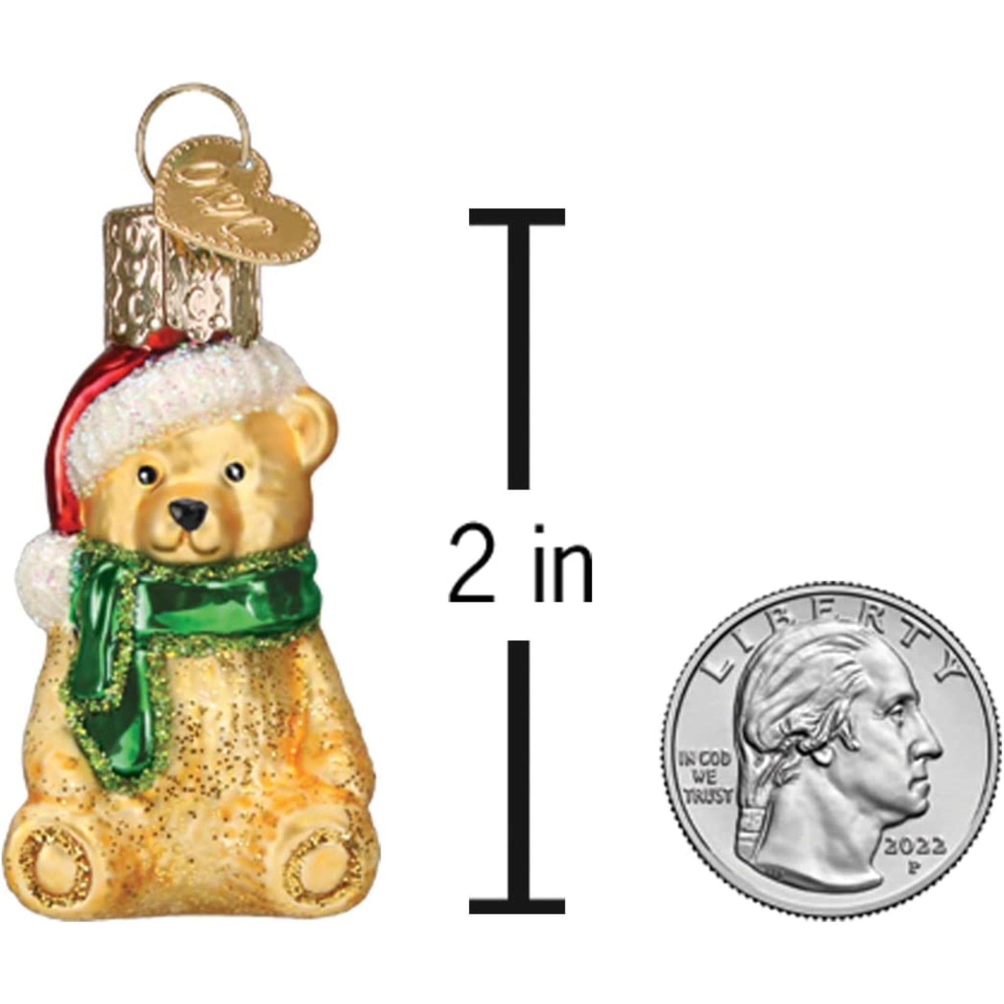Old World Christmas Mini Glass Blown Teddy Bear Ornament, 2"