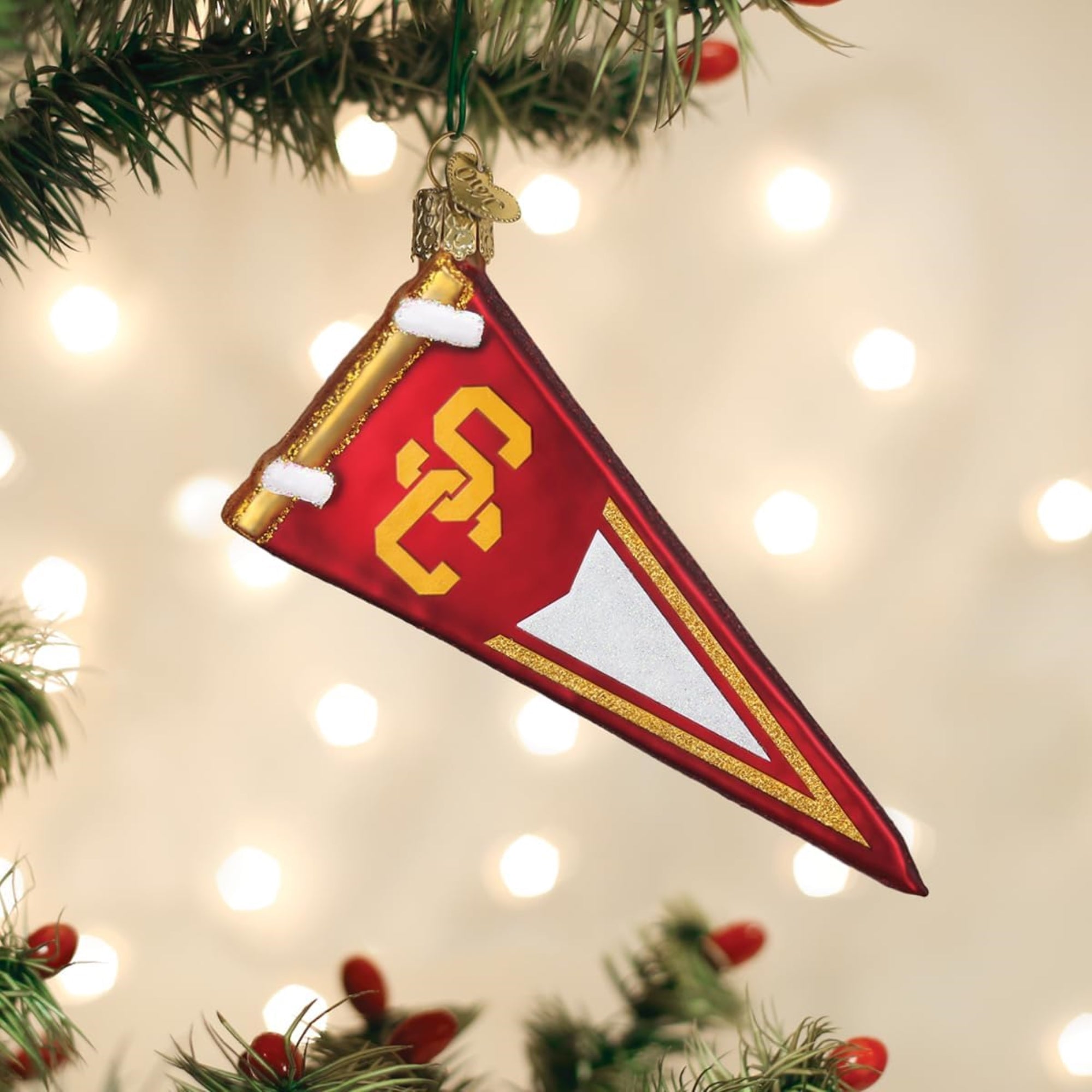 Old World Christmas USC Pennant Glass Ornament for Christmas Tree