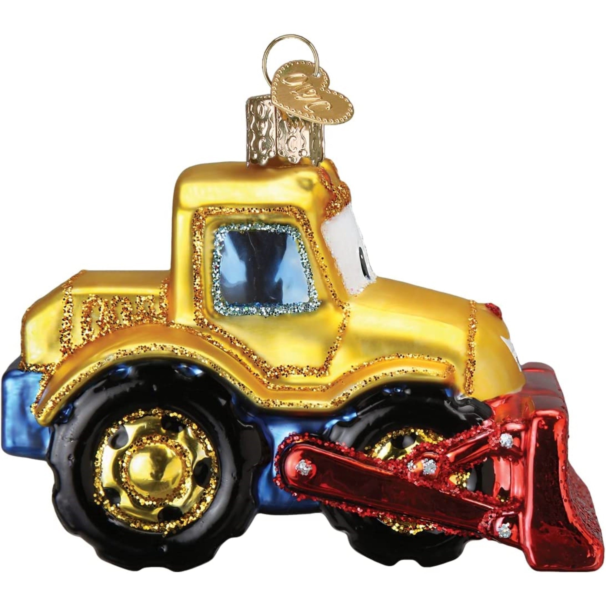 Old World Christmas Glass Blown Bright-Eyed Bulldozer Ornament, 3.5"