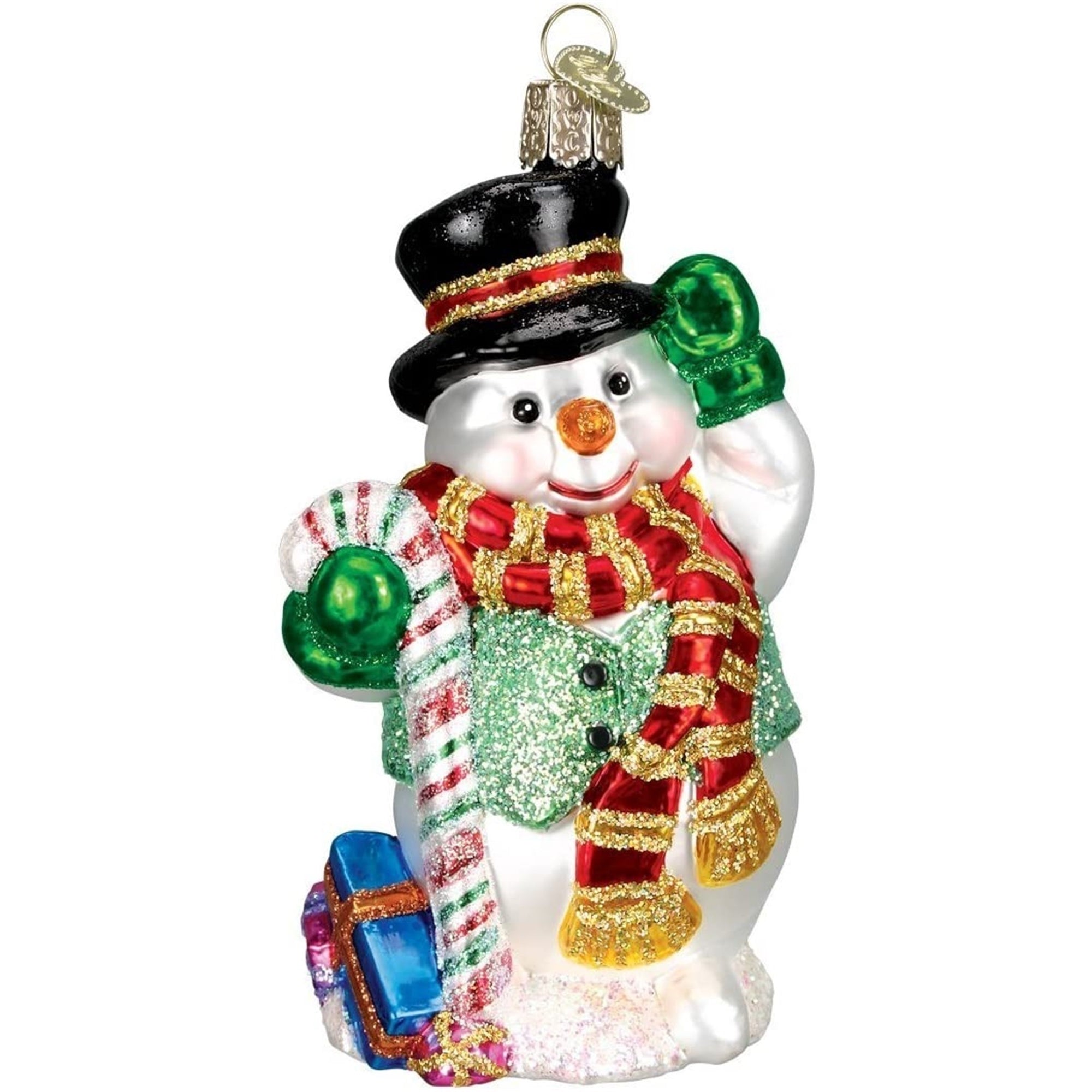 Old World Christmas Glass Blown Candy Cane Snowman Hanging Ornament