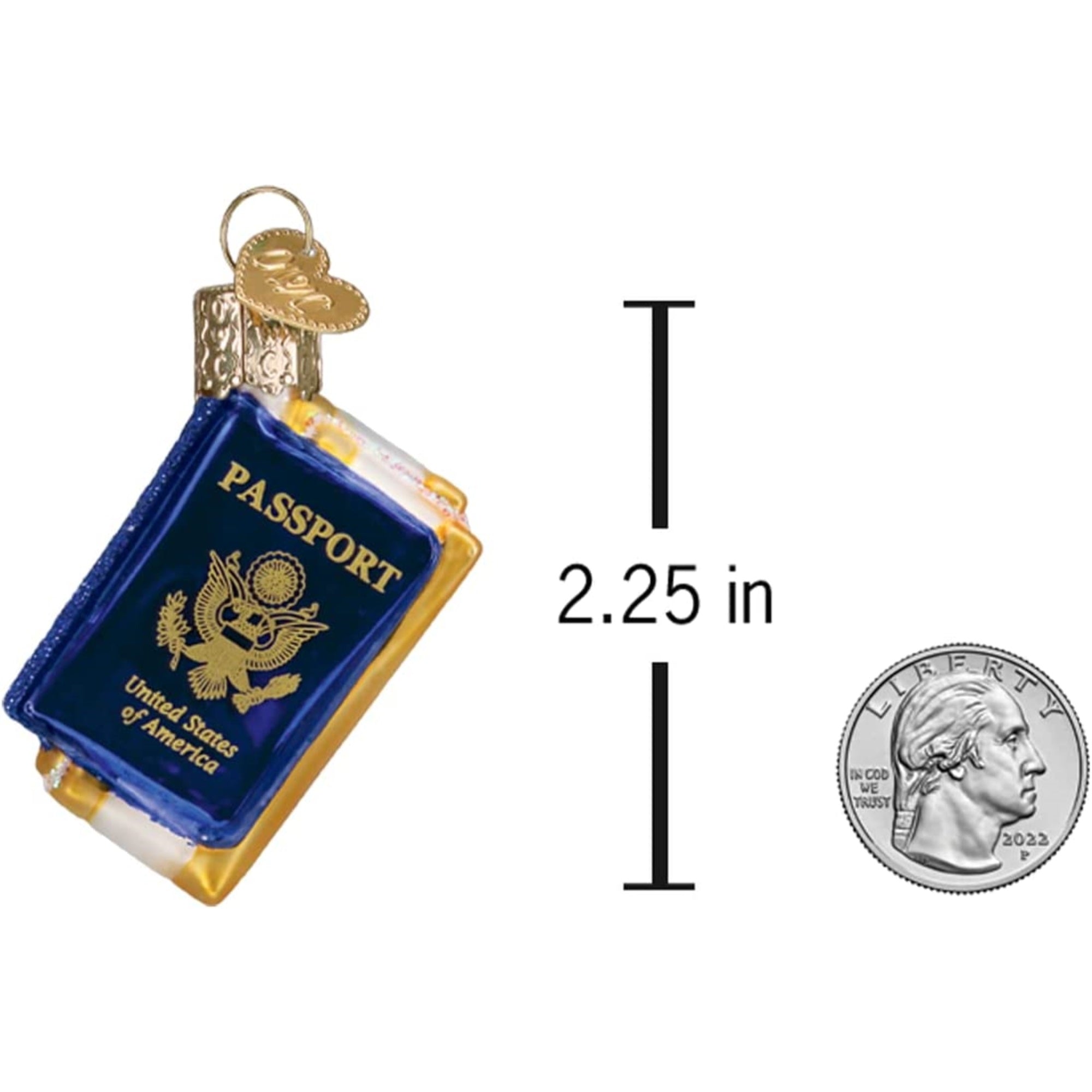 Old World Christmas Mini Blown Glass Passport Ornament, 2.25"