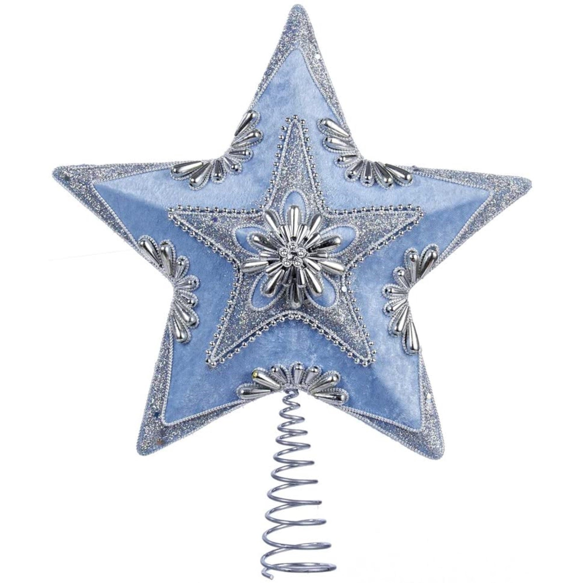 Kurt Adler Blue and Silver Pale Star ChristmasTree Topper, 13.5-Inch