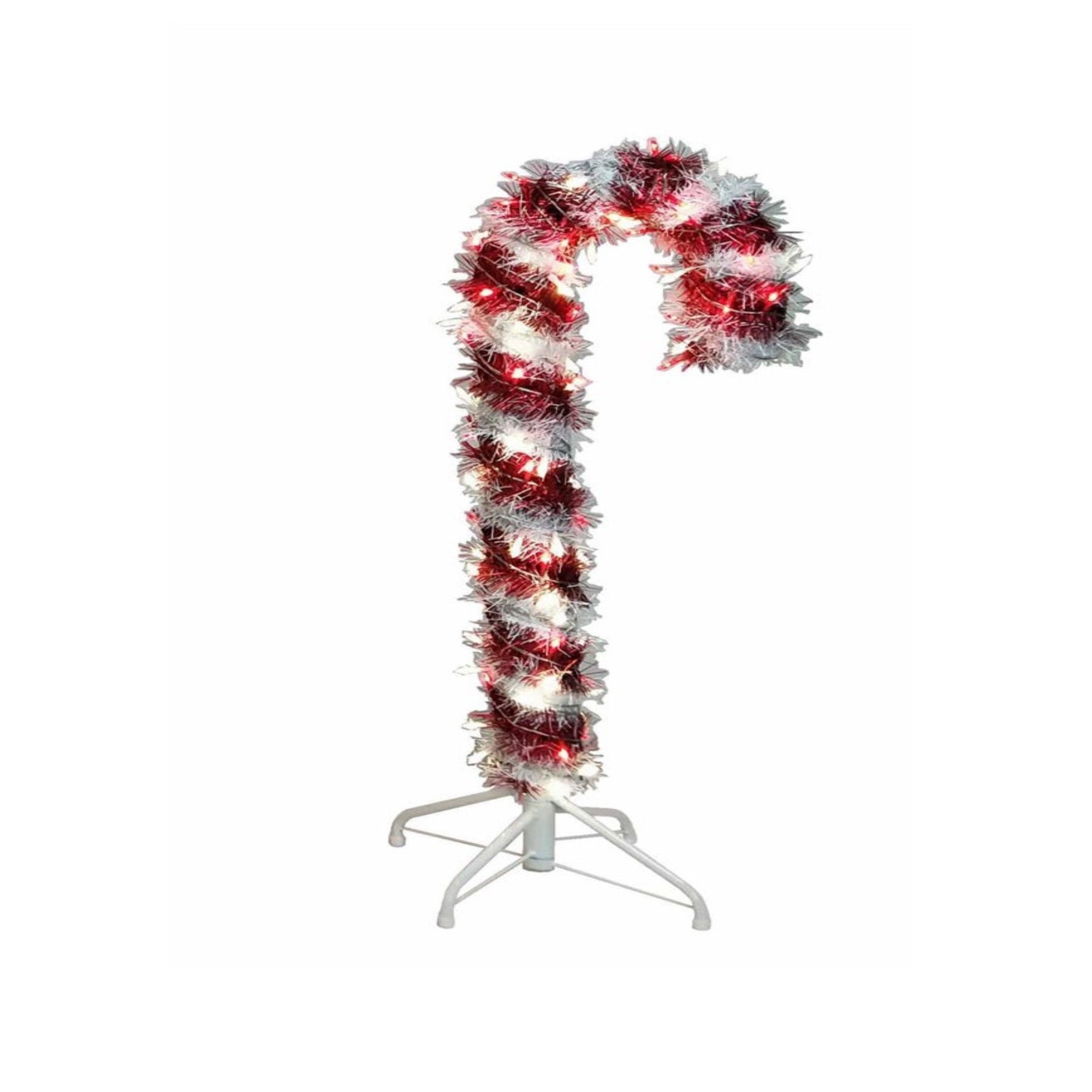 Kurt Adler Tinsel Candy Can Light Up Christmas Plastic Decoration, Red/White, 4 Feet