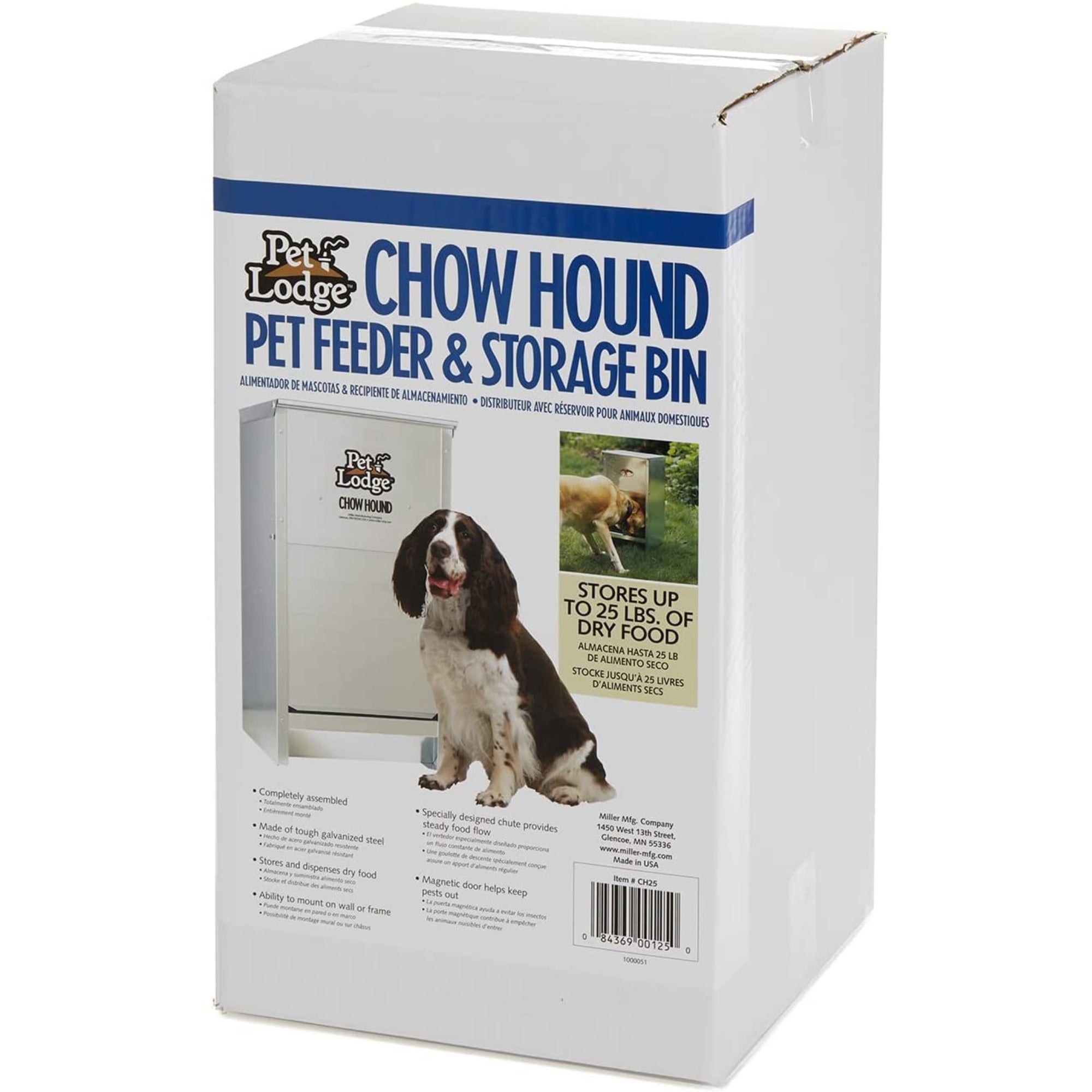 Miller Chow Hound Dog Pet Outdoor Steel Chew-Proof Feeder, with Magnetic Lock, Silver, 25 Pound Capacity