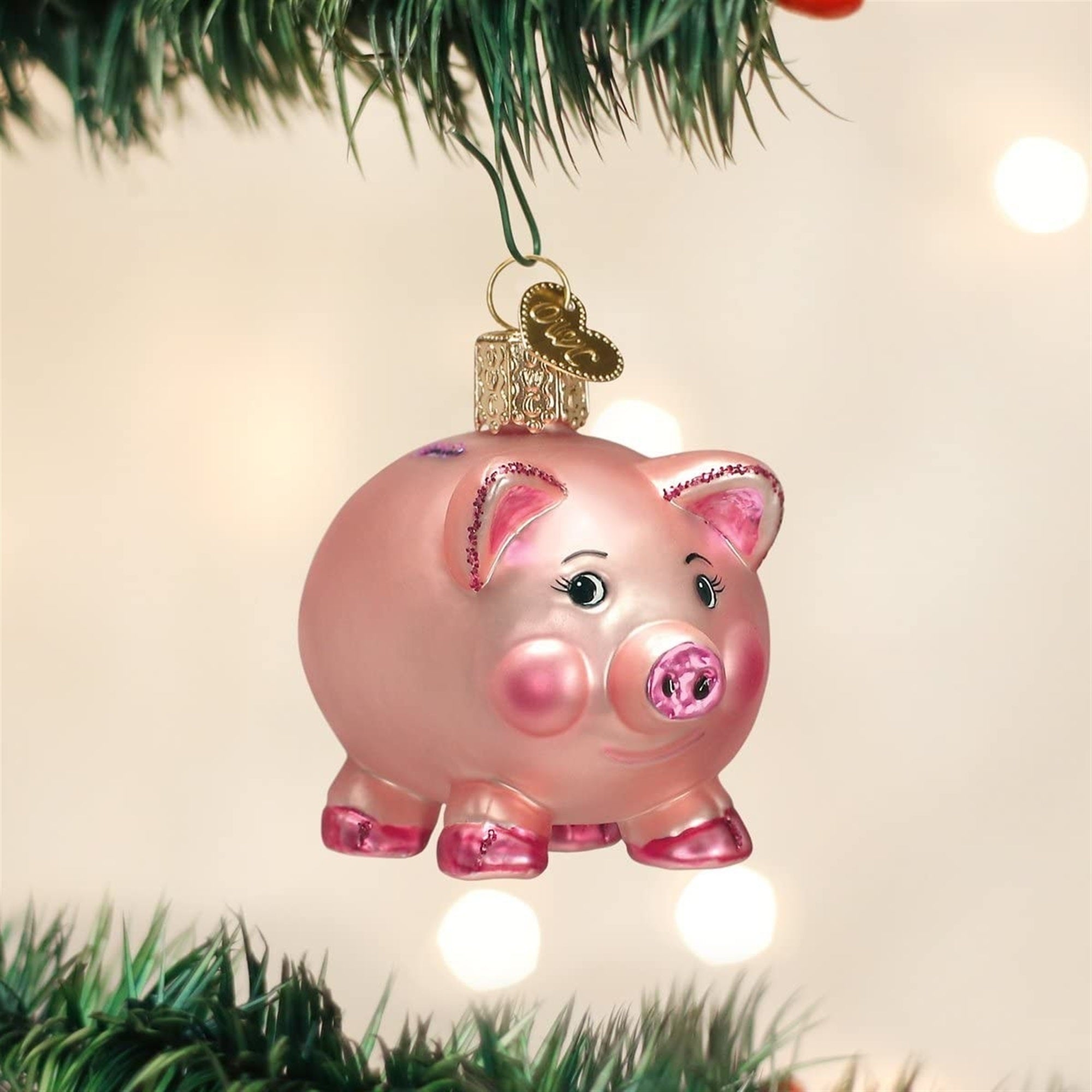 Old World Blown Glass Christmas Tree Ornament, Piggy Bank