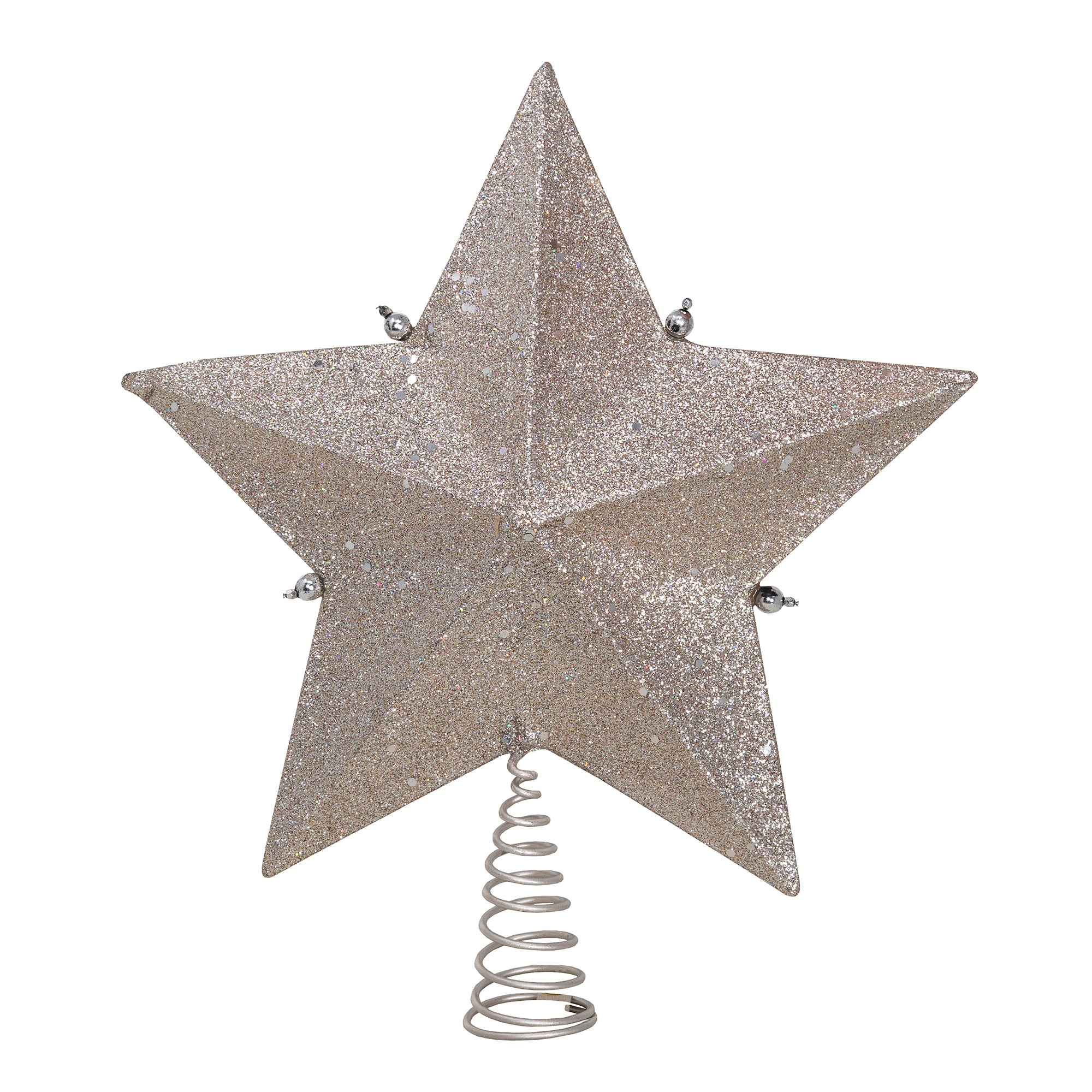 Kurt Adler Star Treetop with Ivory Pearls and Platinum Glass Glitter 13.5"