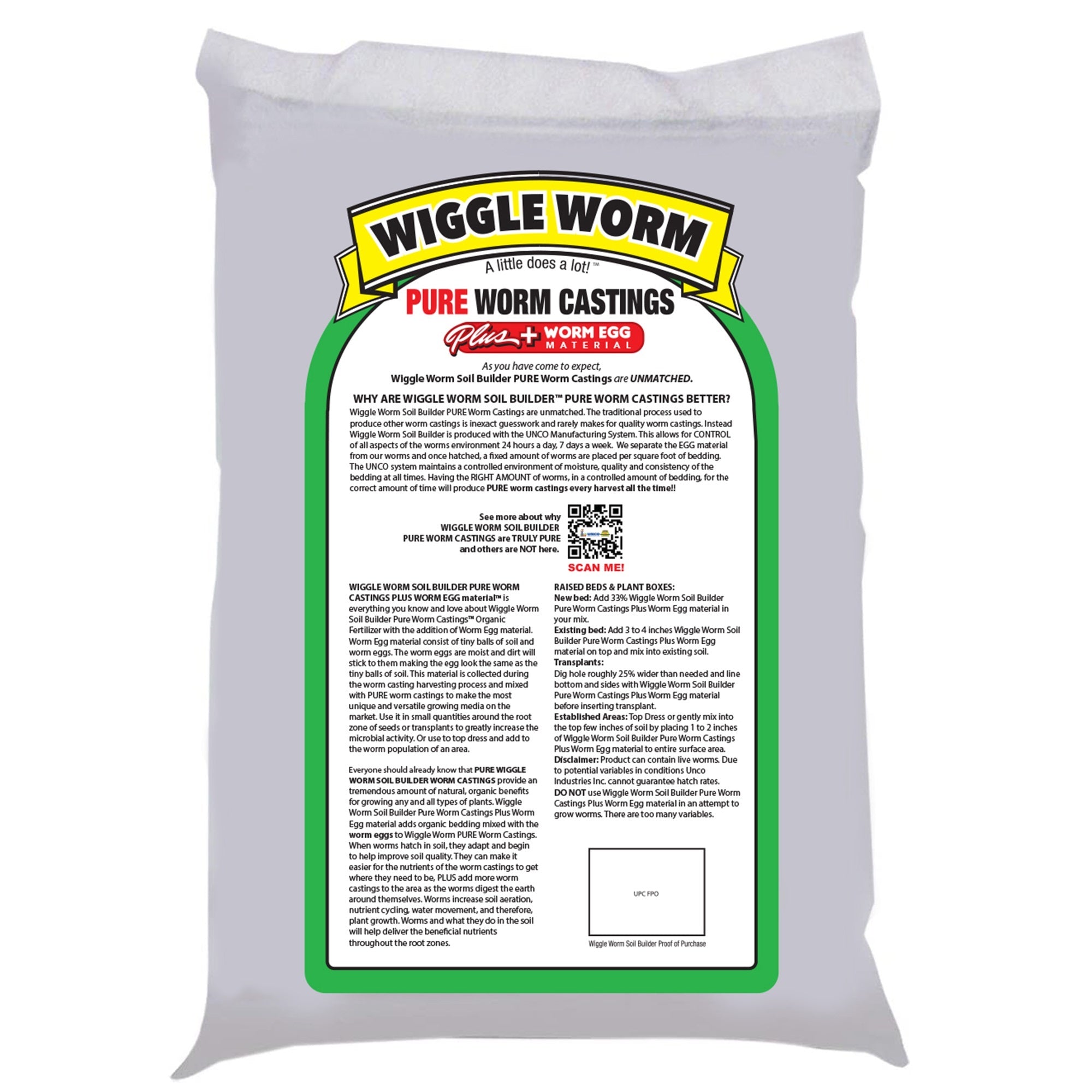 WIGGLE WORM PURE Worm Castings PLUS Worm Egg Material, 40 Pounds