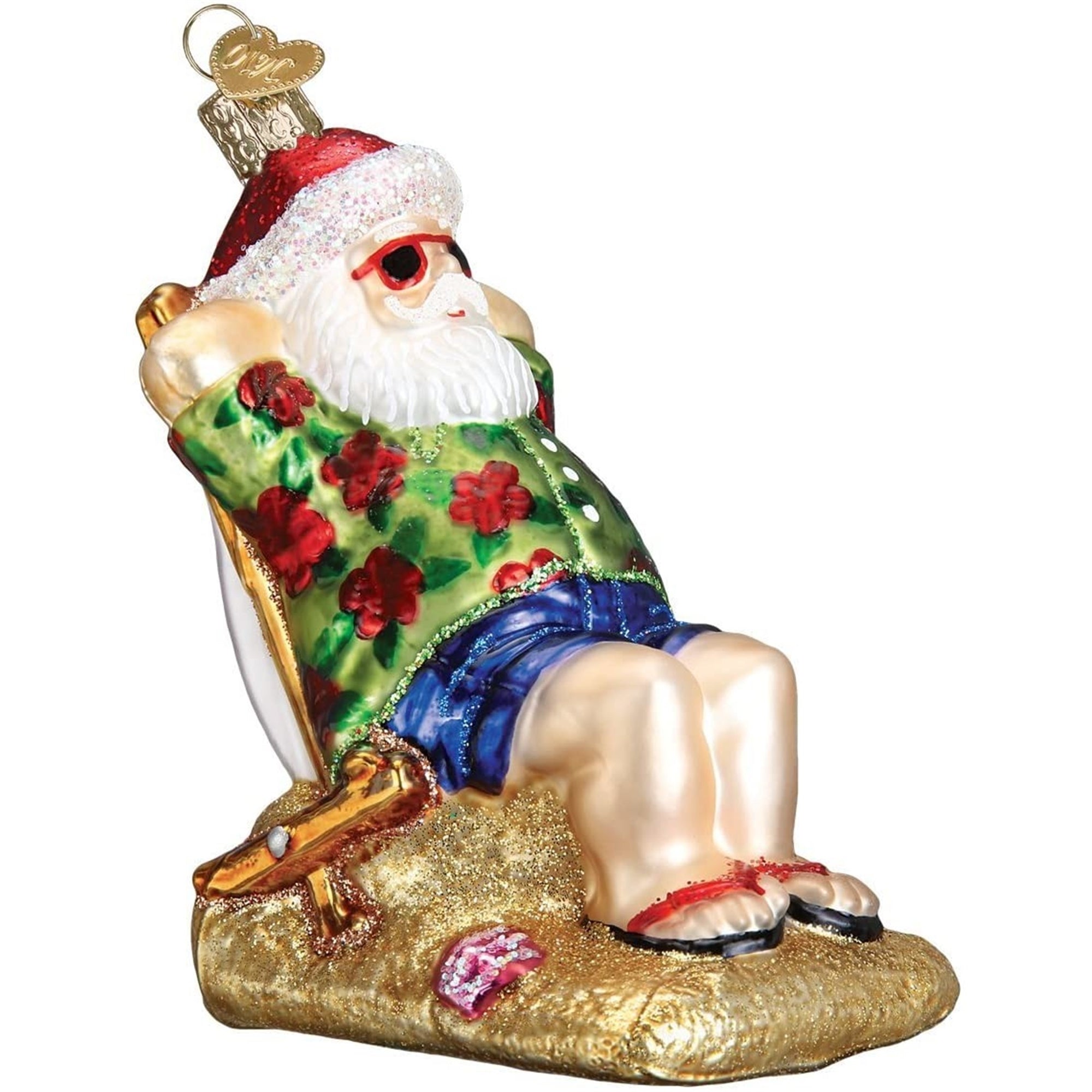 Old World Christmas Glass Blown Sunning Santa Ornament