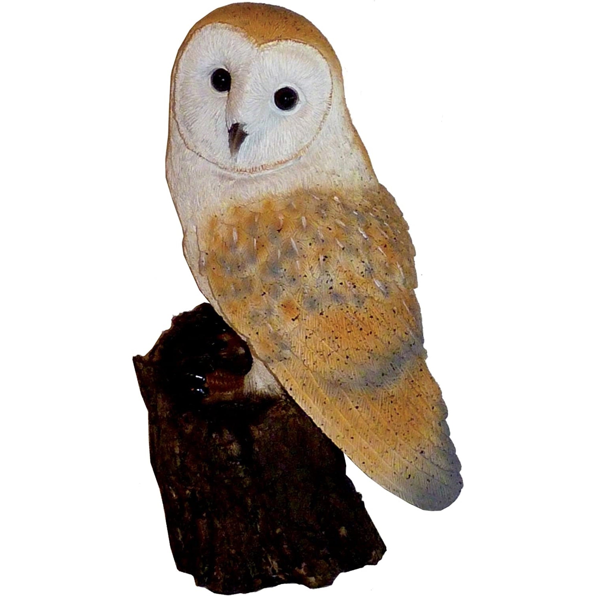 Michael Carr Designs Figurine for Garden and Lawns, Barn Owl On A Stump, 10.25"