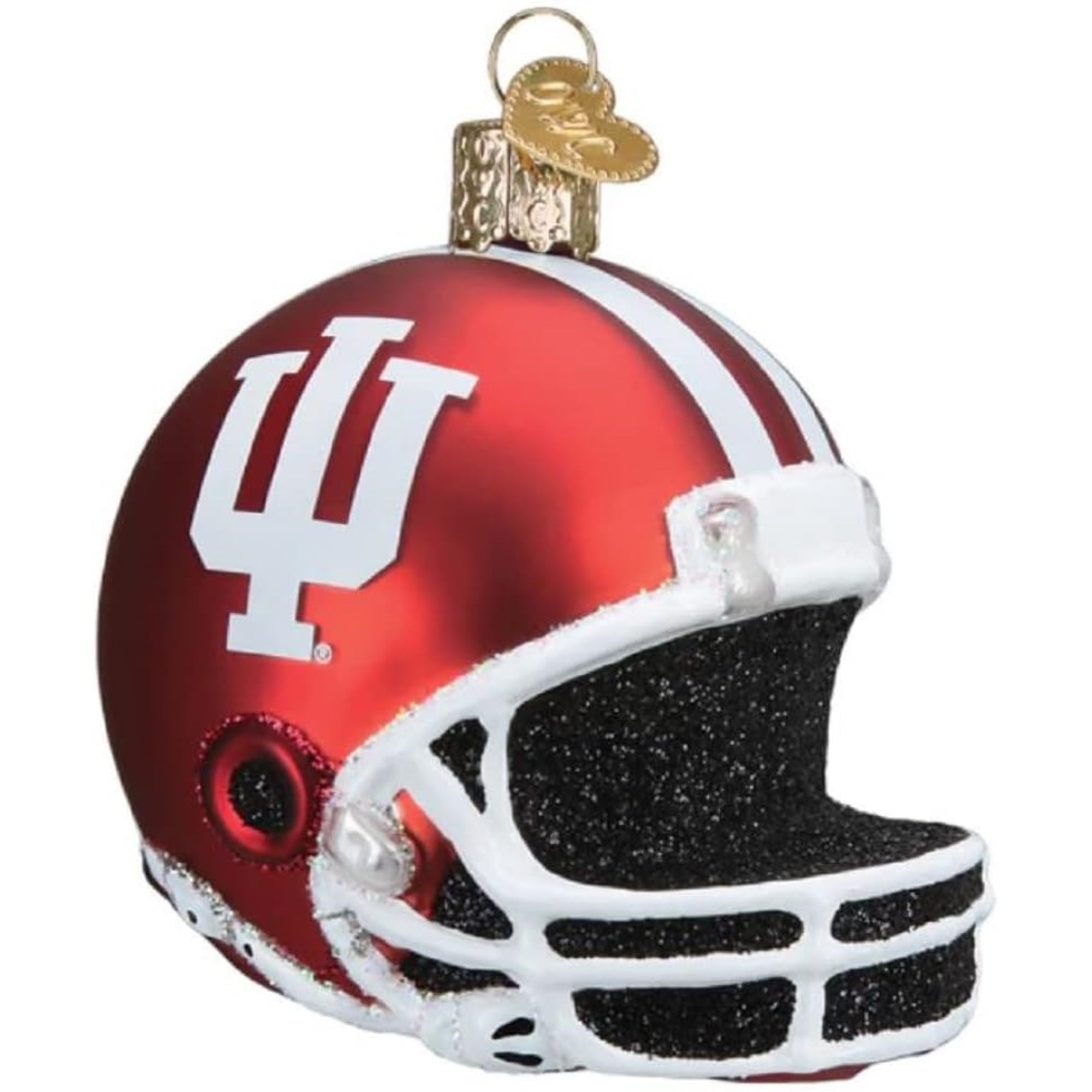 Old World Christmas Indiana Football Helmet Glass Blown Ornament for Christmas Tree, Red