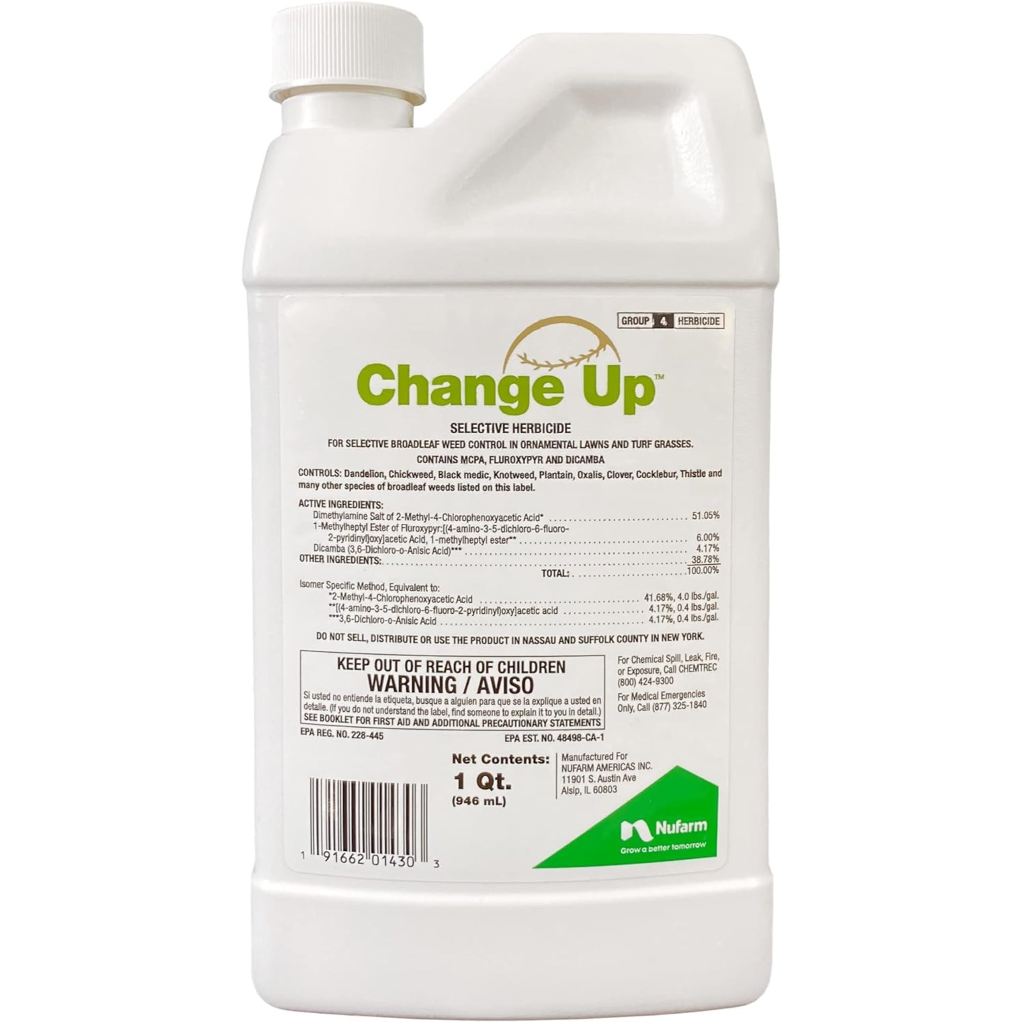 Nufarm Change Up Selective Herbicide for Ornamental Lawns and Turf Grasses, 1 qt