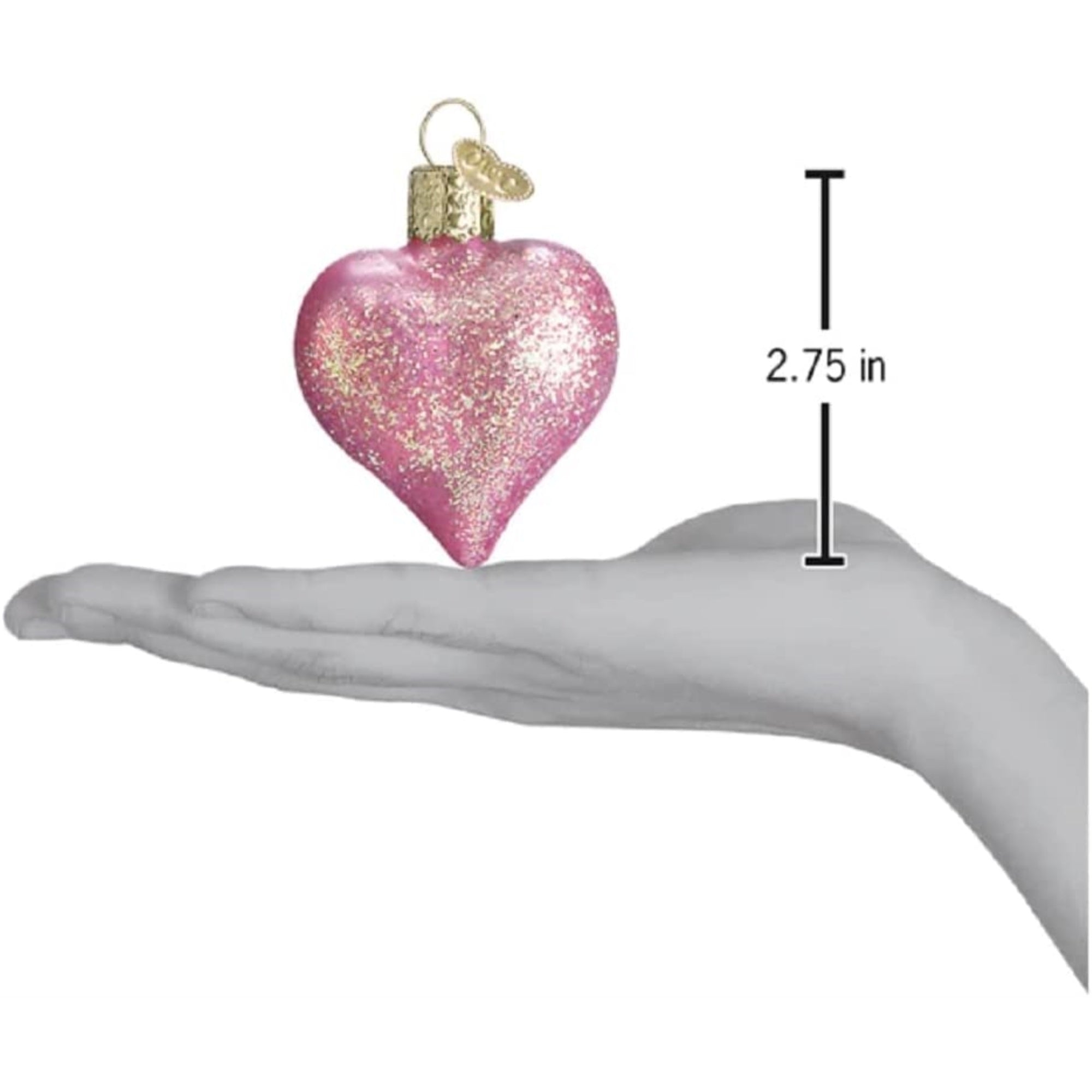 Old World Christmas Glass Blown Glittered Heart Pink, 2.75"