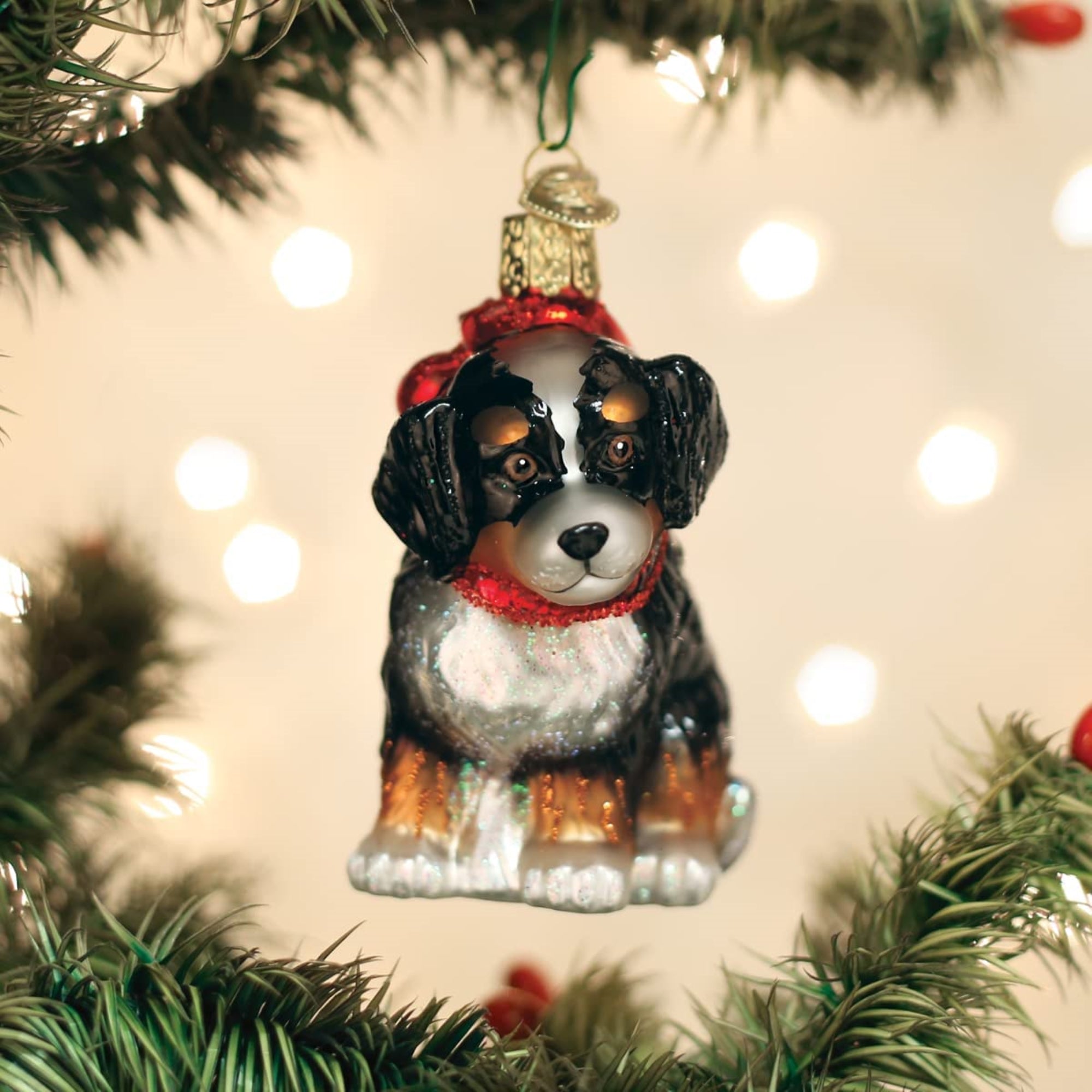 Old World Christmas Glass Blown Ornaments for Tree, Bernedoodle Puppy