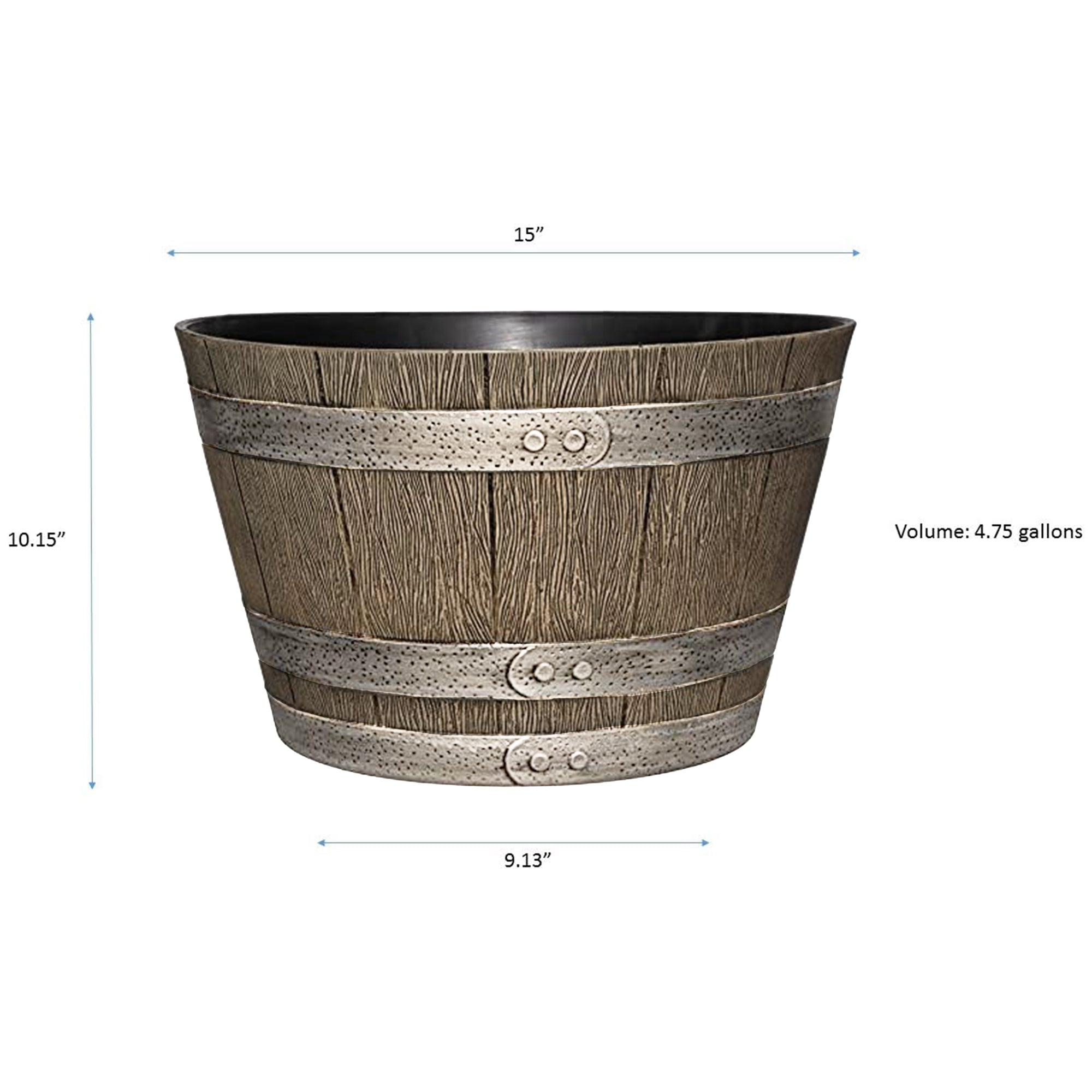 Classic Home and Garden Indoor/Outdoor Round Whiskey "Home" Resin Flower Pot Barrel Planter, Oak Brown, 15"