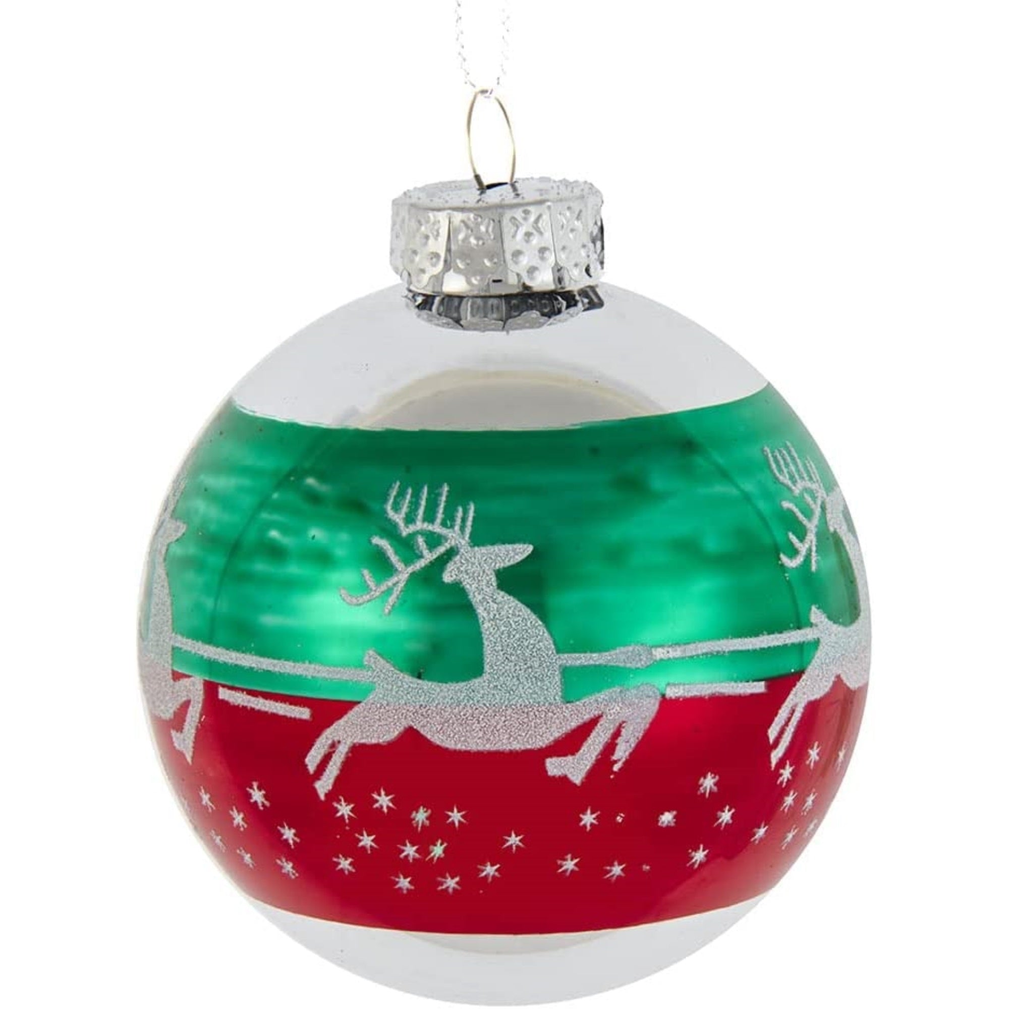 Kurt S. Adler Red and Green Reindeer Glass Ball, 6 Piece Ornament Set, 80MM