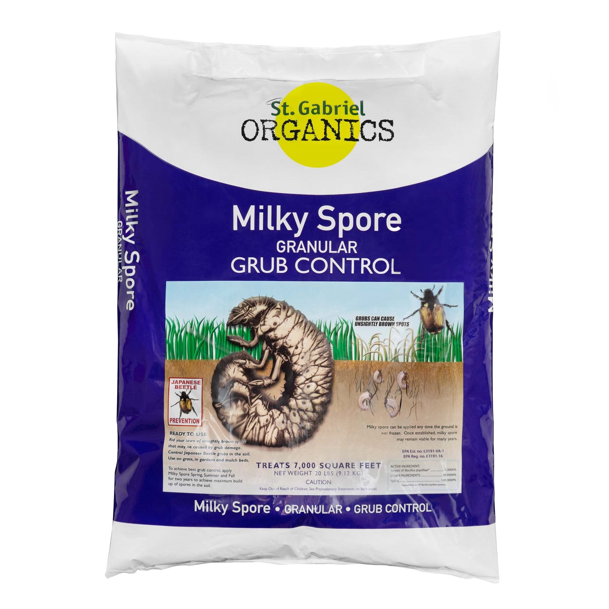Gabriel Organics Milky Spore Organic Grub Control 20 lb - Cover 7M Sq. ft.