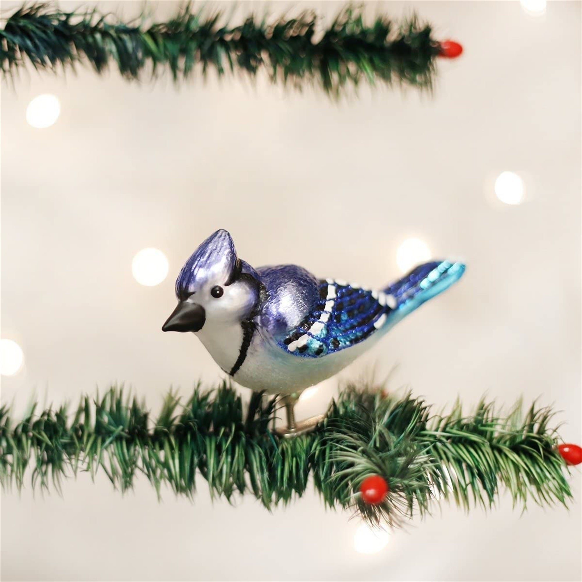 OWC Bird Watcher Collection Glass Ornaments for Christmas Tree Bright Blue Jay