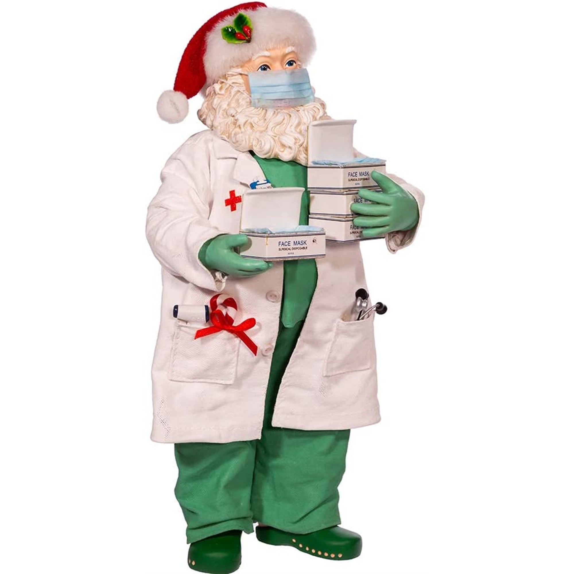 Kurt Adler Fabriché Collection, Doctor Santa Holding Face Masks, 10.5"