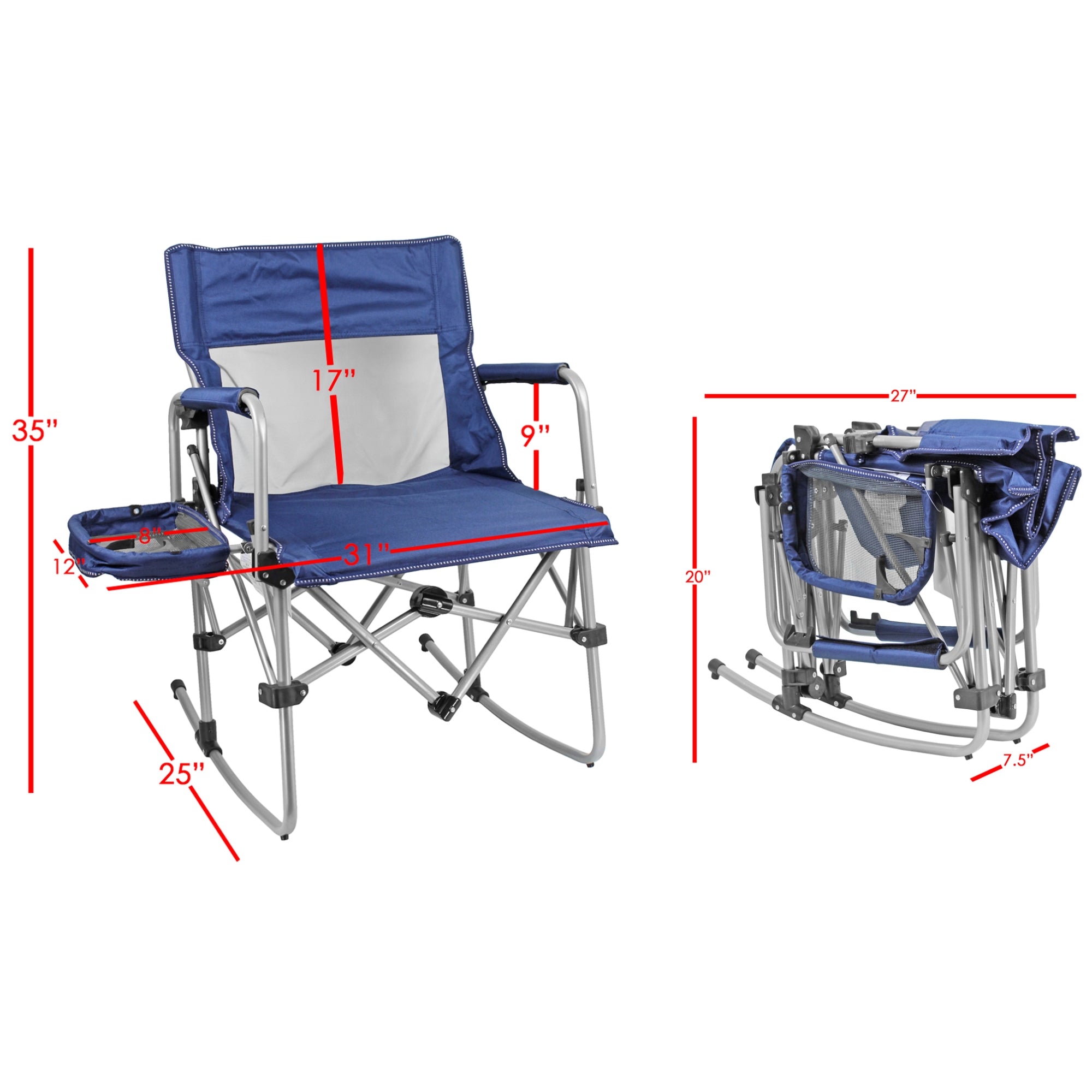 Zenithen Limited Navy/Grey Rocking Director Folding Chair with Side Table